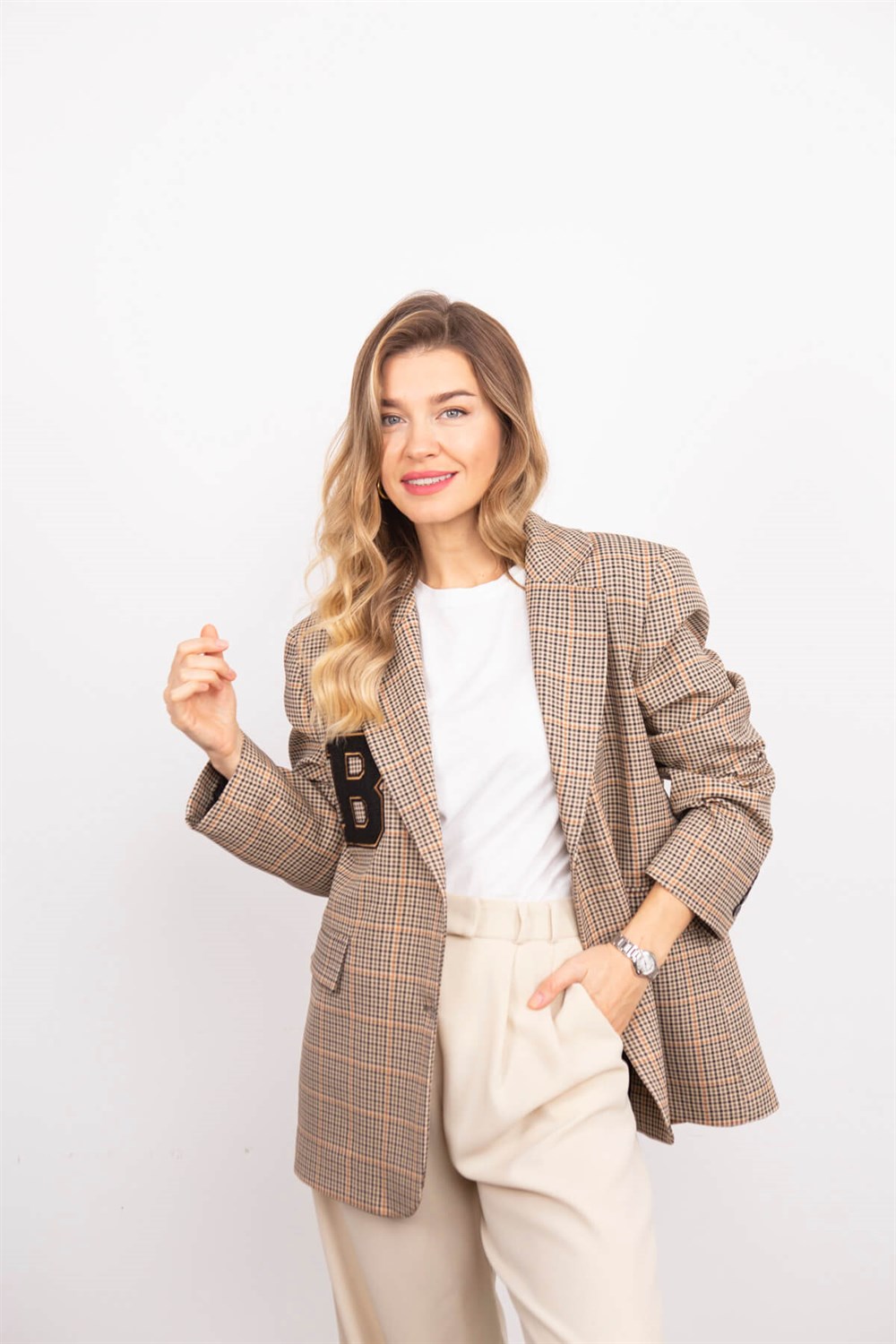 B Harf Nakışlı Astarlı Blazer Ceket