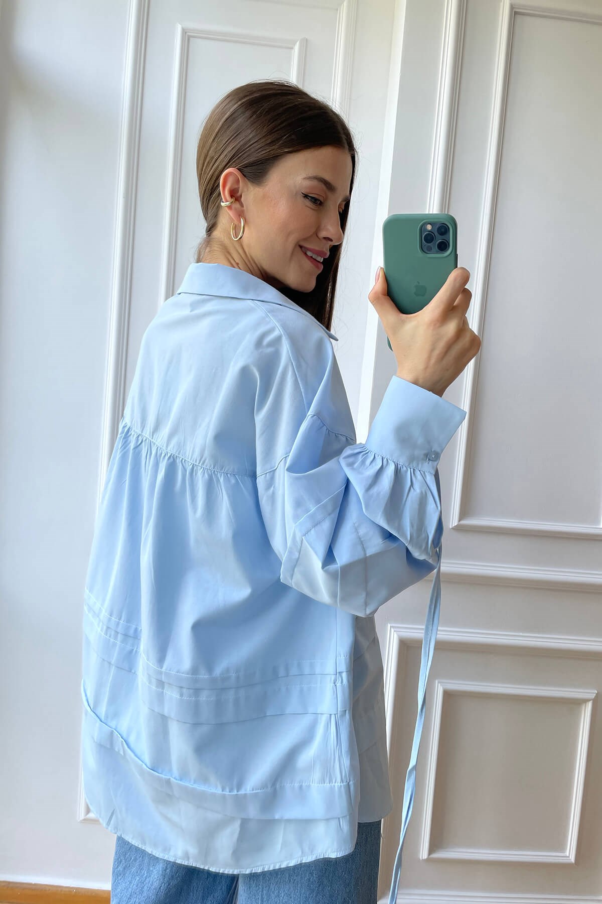 Bebe Mavisi Bağcıklı Gömlek