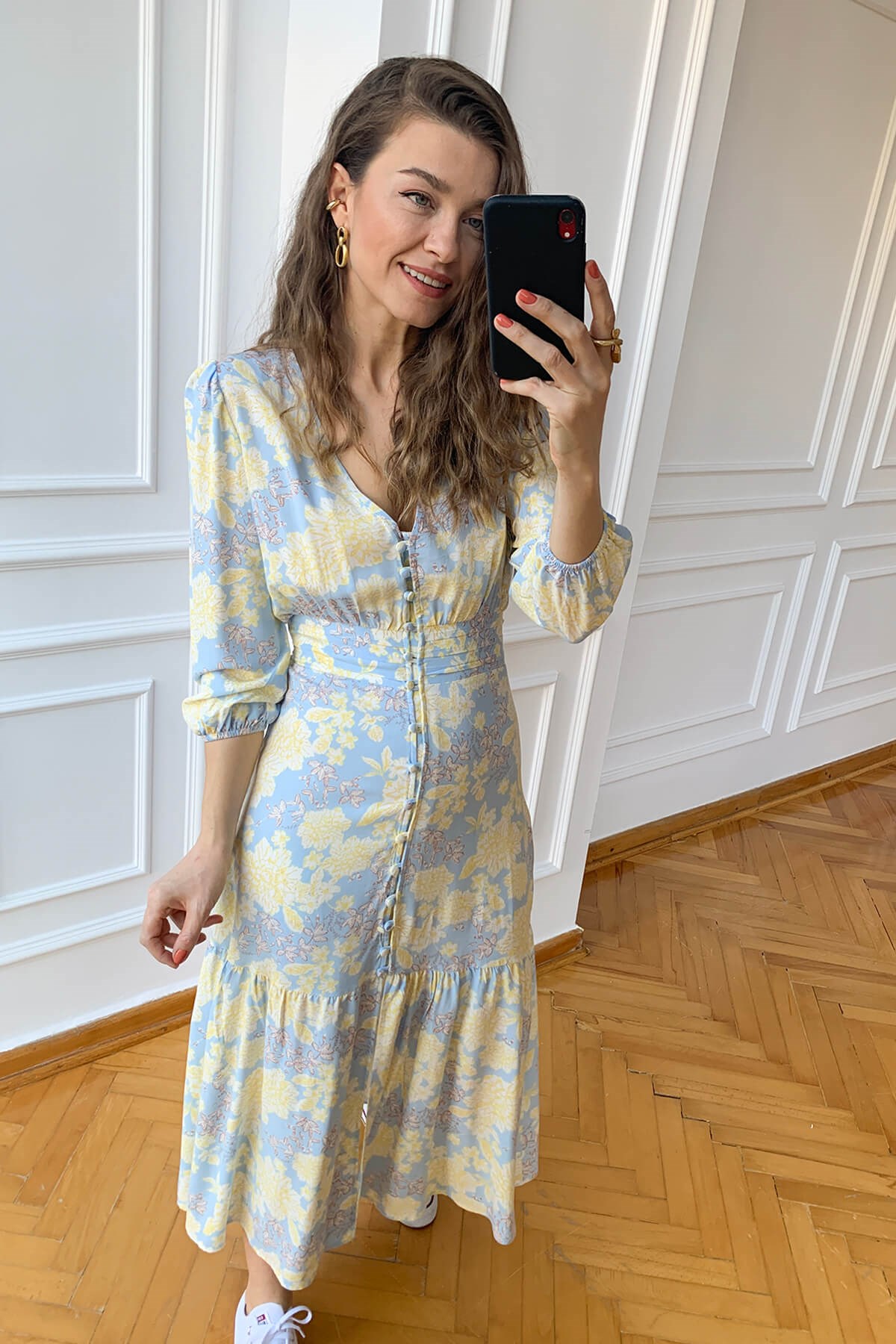 Bebe Mavisi Çiçekli Elbise