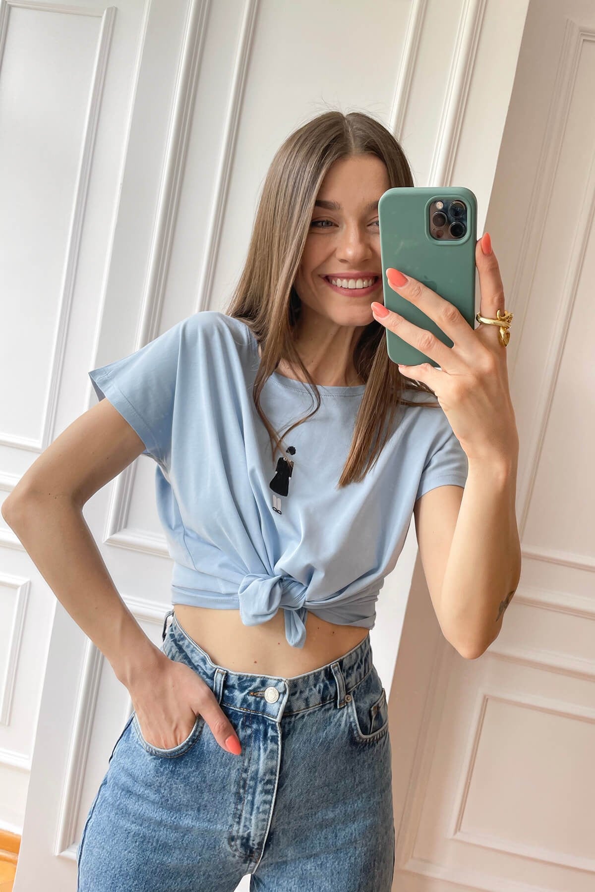 Bebe Mavisi Kız Nakışlı T-Shirt