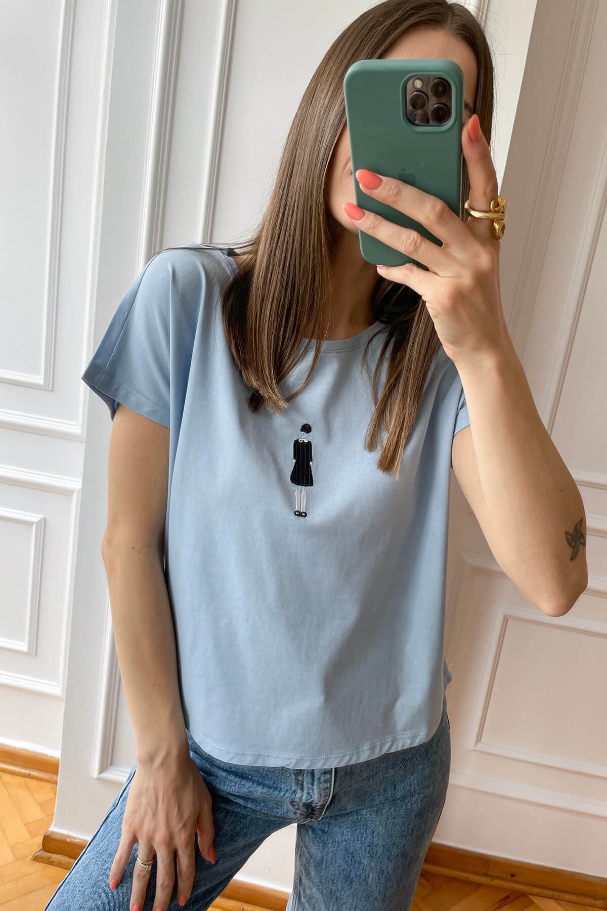 Bebe Mavisi Kız Nakışlı T-Shirt