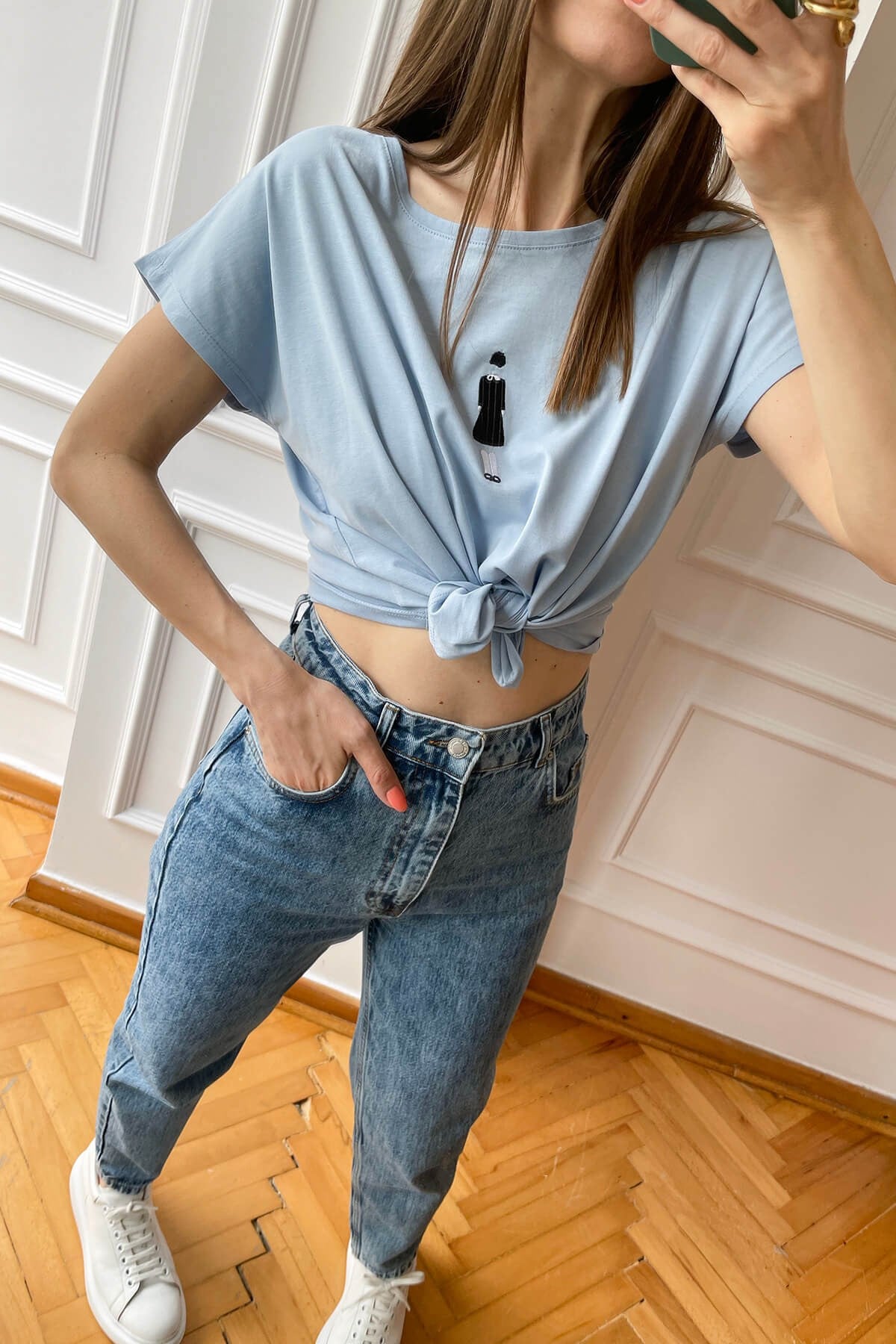 Bebe Mavisi Kız Nakışlı T-Shirt