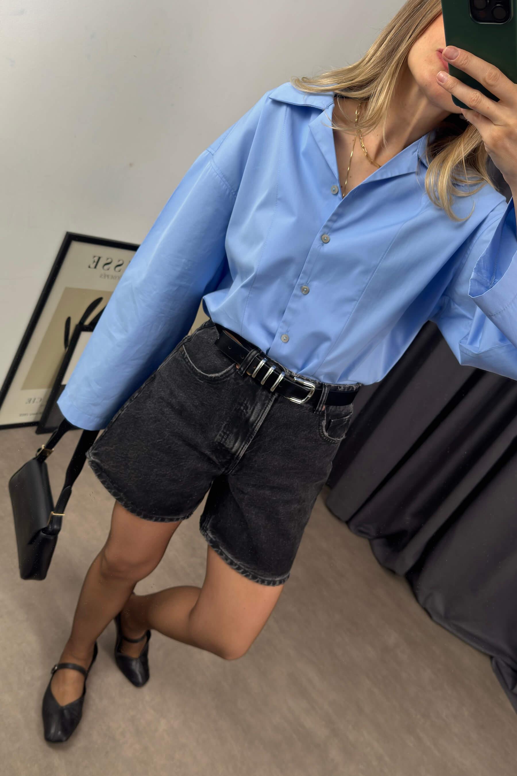 Bebe Mavisi Oversize Premium Gömlek