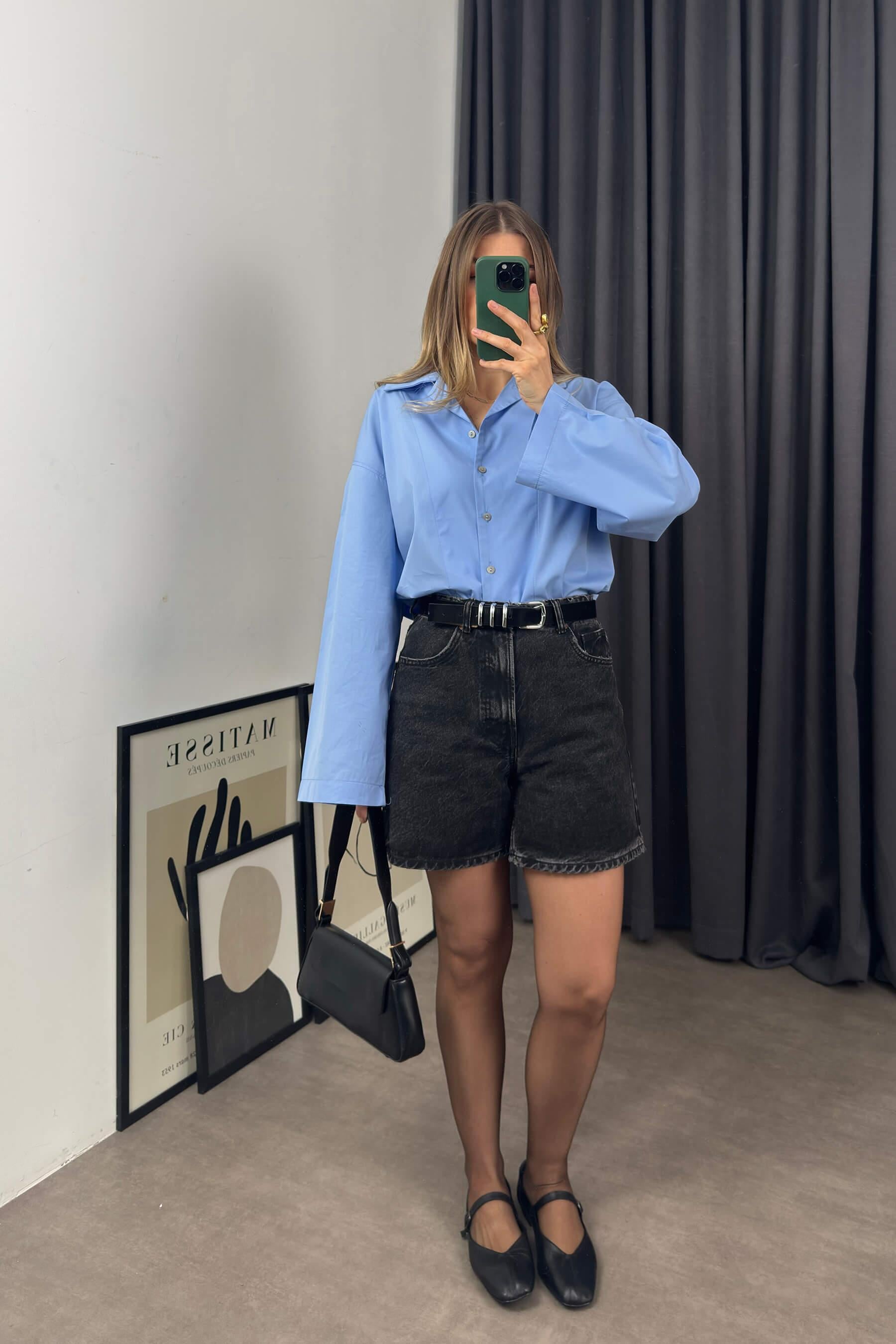 Bebe Mavisi Oversize Premium Gömlek