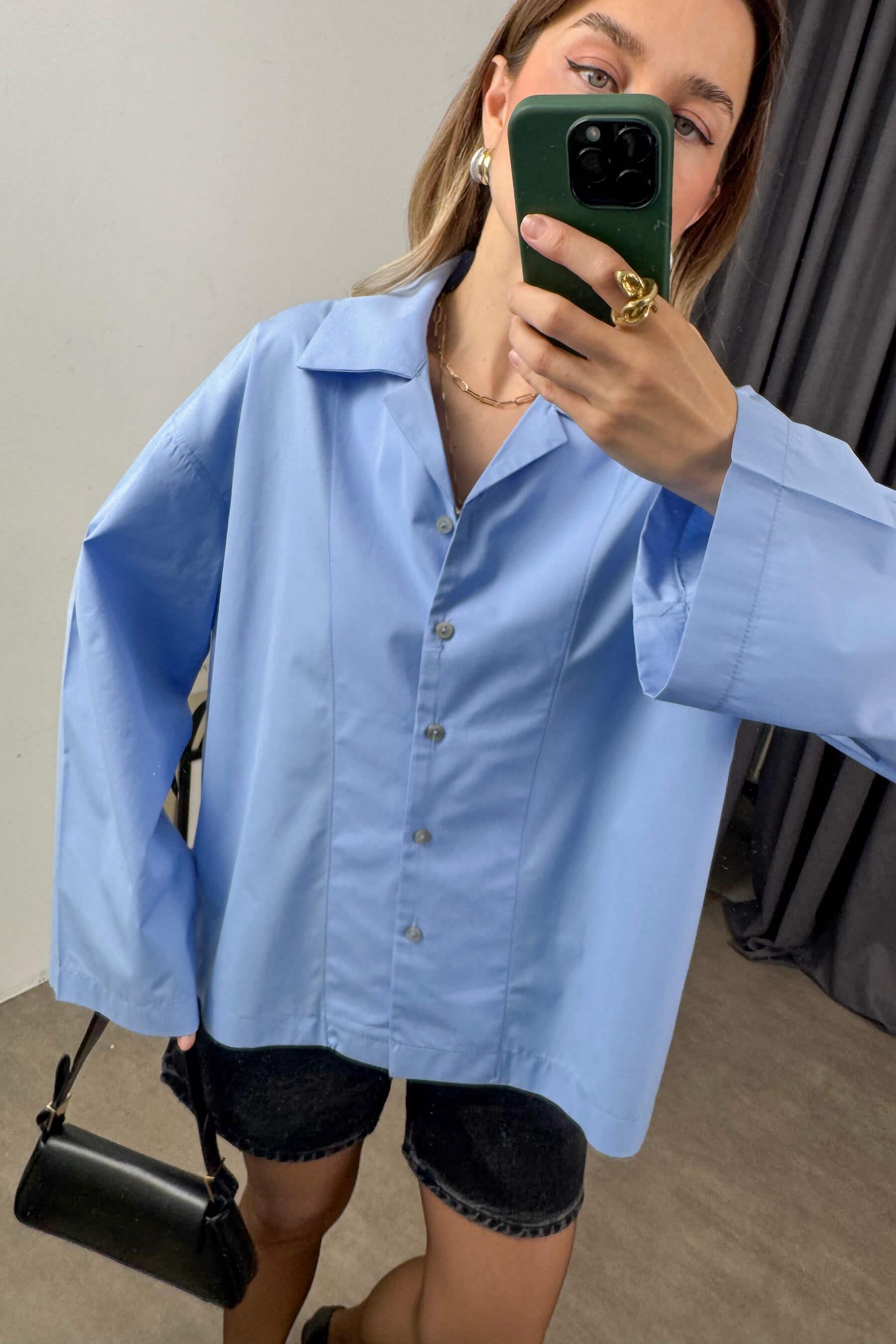 Bebe Mavisi Oversize Premium Gömlek