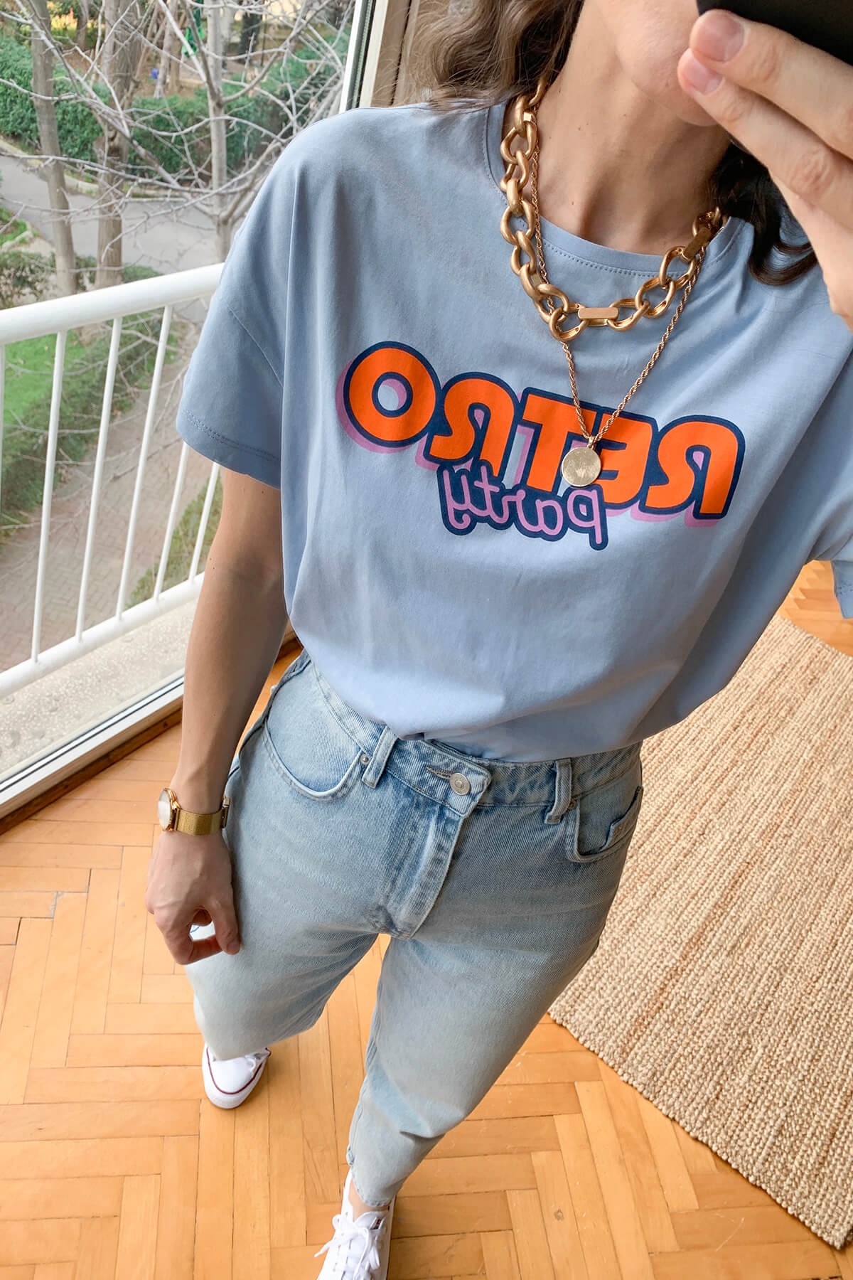 Bebe Mavisi Retro T-Shirt