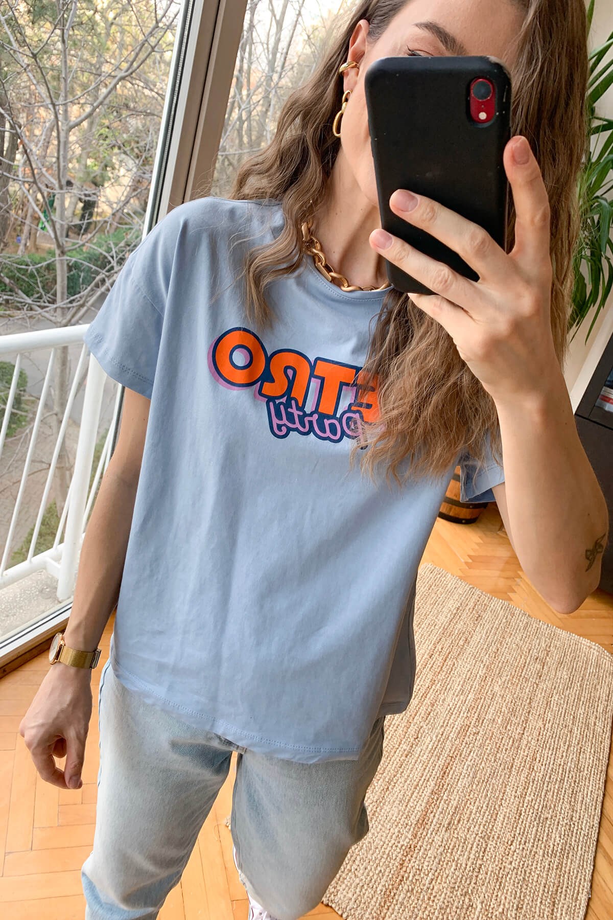 Bebe Mavisi Retro T-Shirt