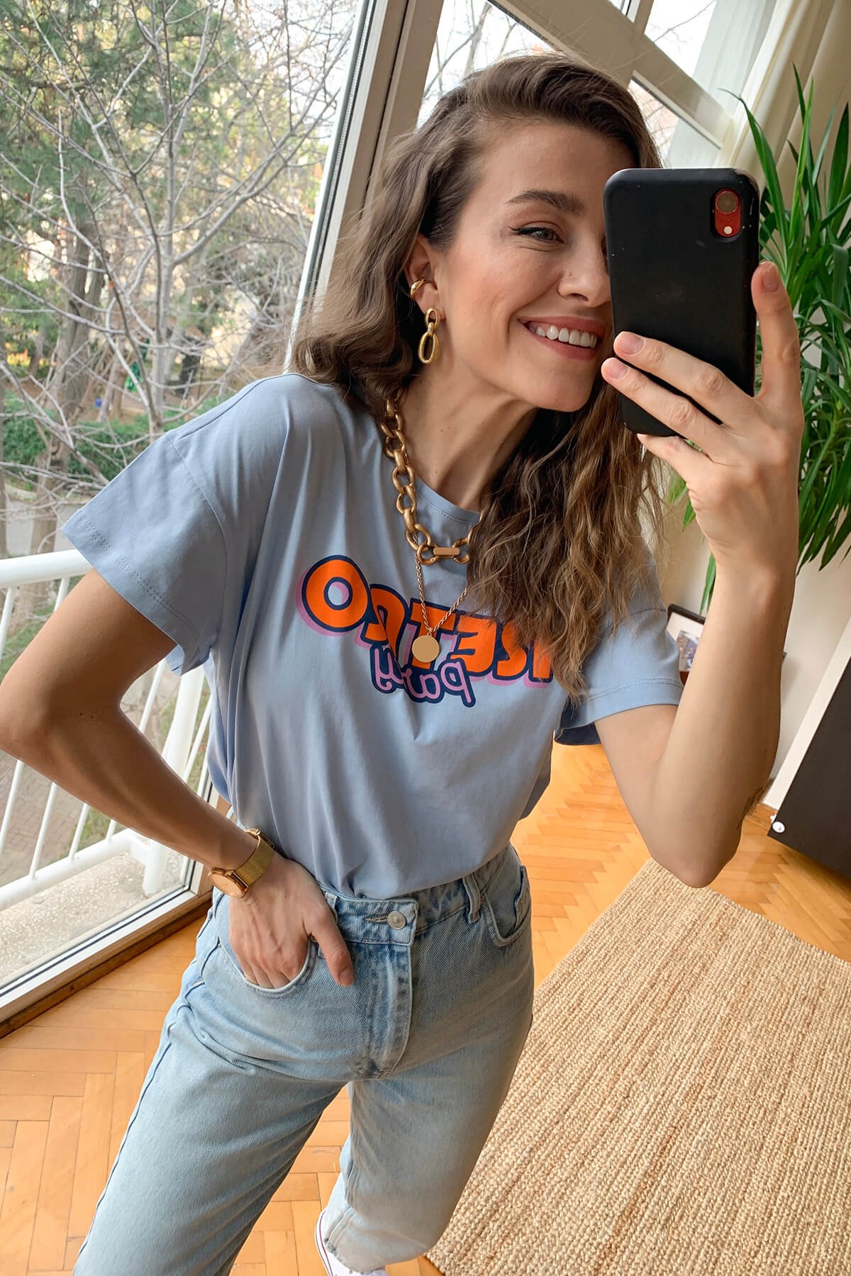 Bebe Mavisi Retro T-Shirt