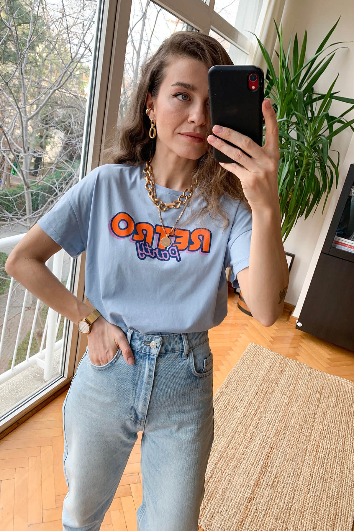Bebe Mavisi Retro T-Shirt