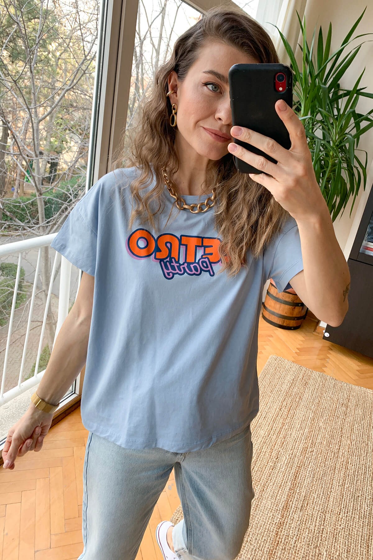 Bebe Mavisi Retro T-Shirt