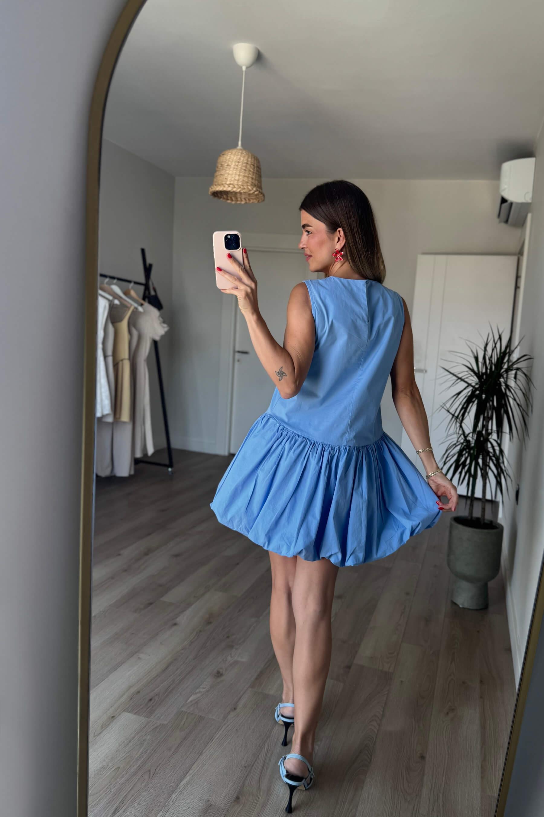 Bebe Mavisi Sıfır Kol Balon Etek Elbise