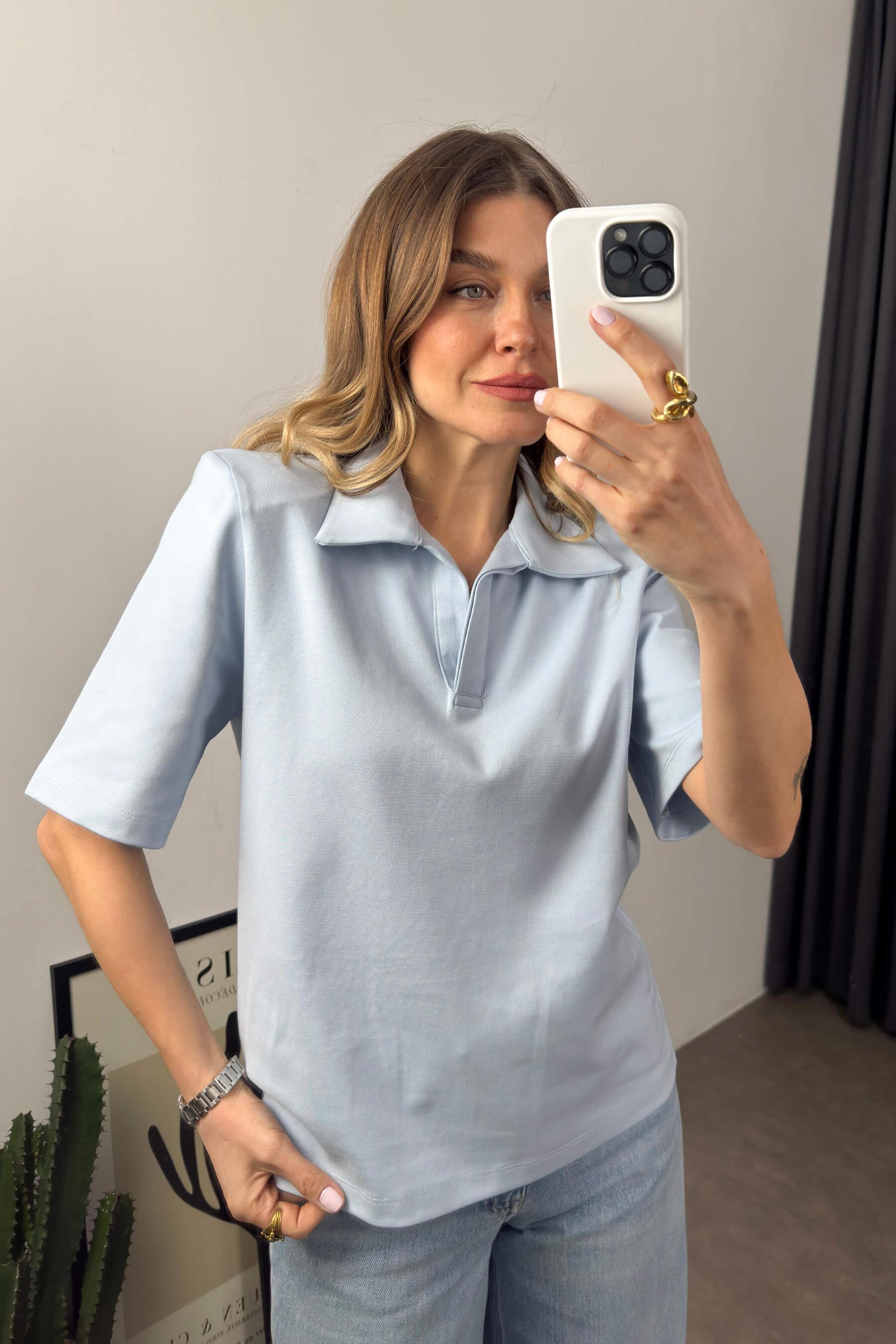 Bebe Mavisi Yaka Vatkalı Premium Bluz