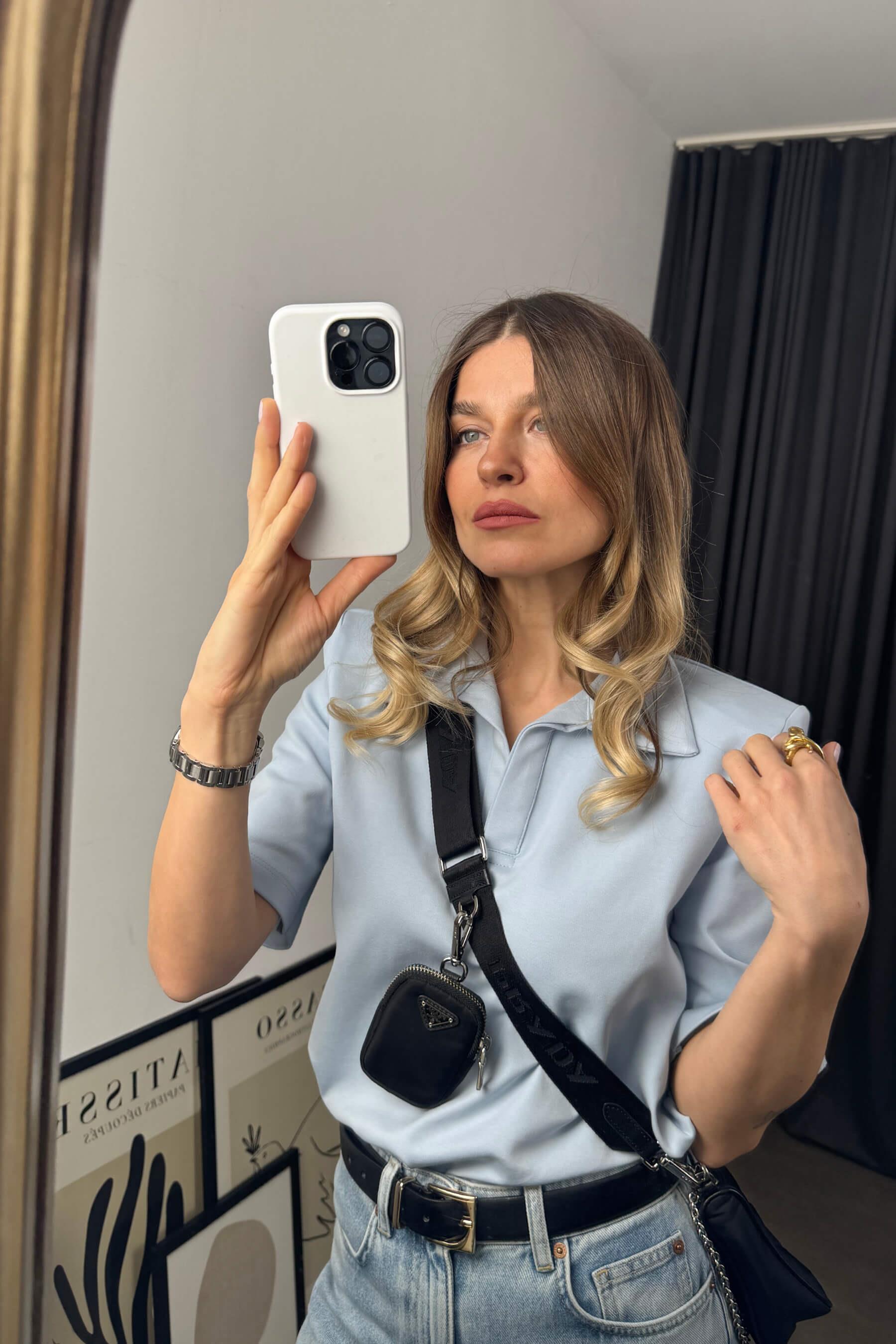 Bebe Mavisi Yaka Vatkalı Premium Bluz