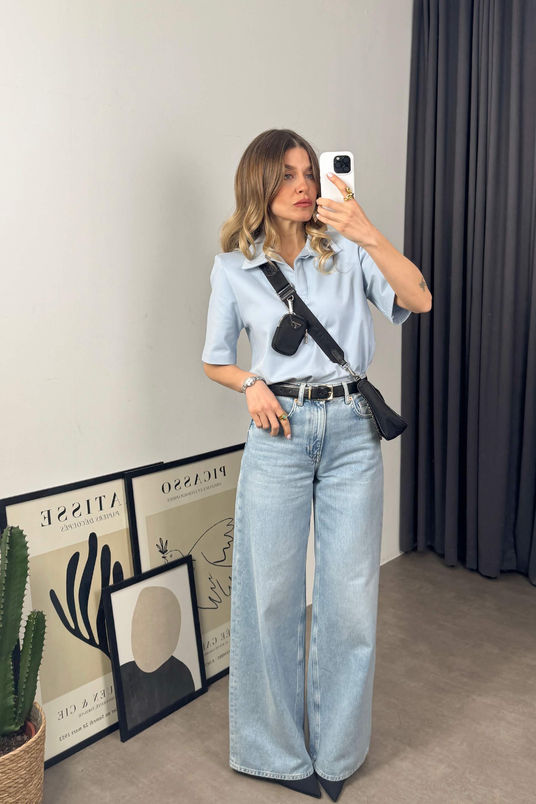 Bebe Mavisi Yaka Vatkalı Premium Bluz