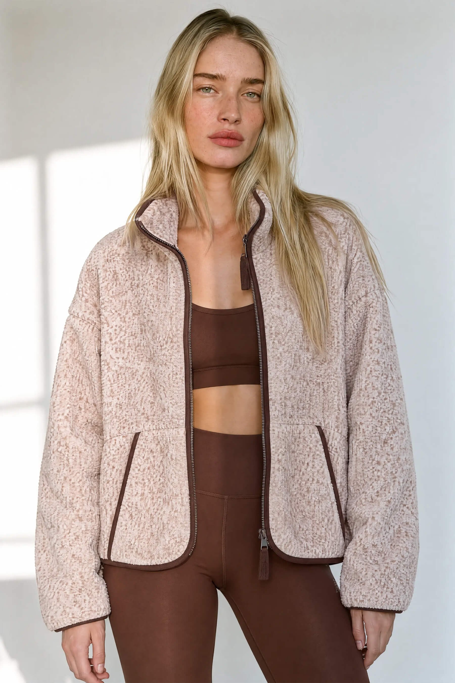 Bej Kahve Benekli Kahverengi Biyeli Oversize Peluş Sweatshirt