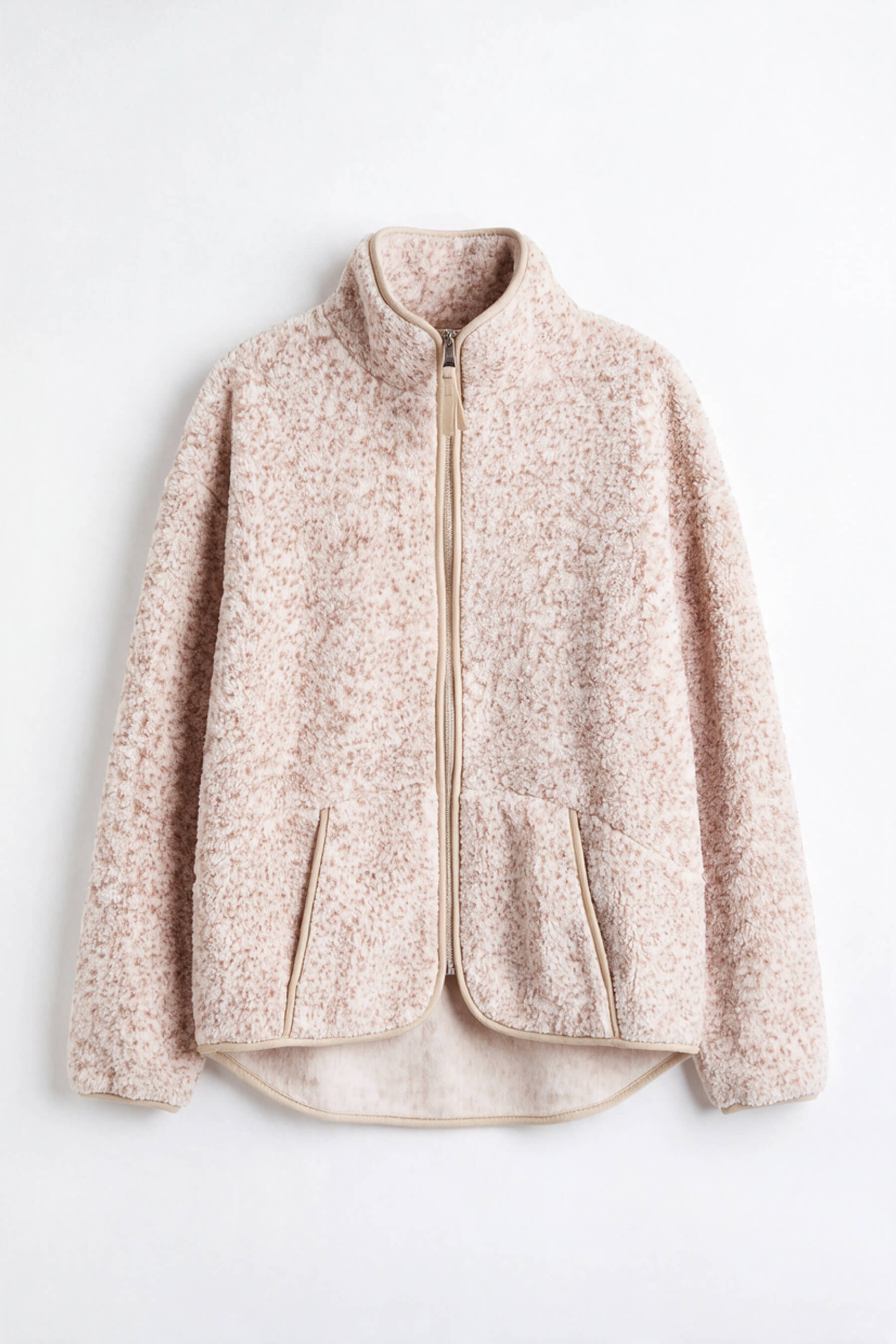 Bej Kahve Benekli Krem Biyeli Oversize Peluş Sweatshirt