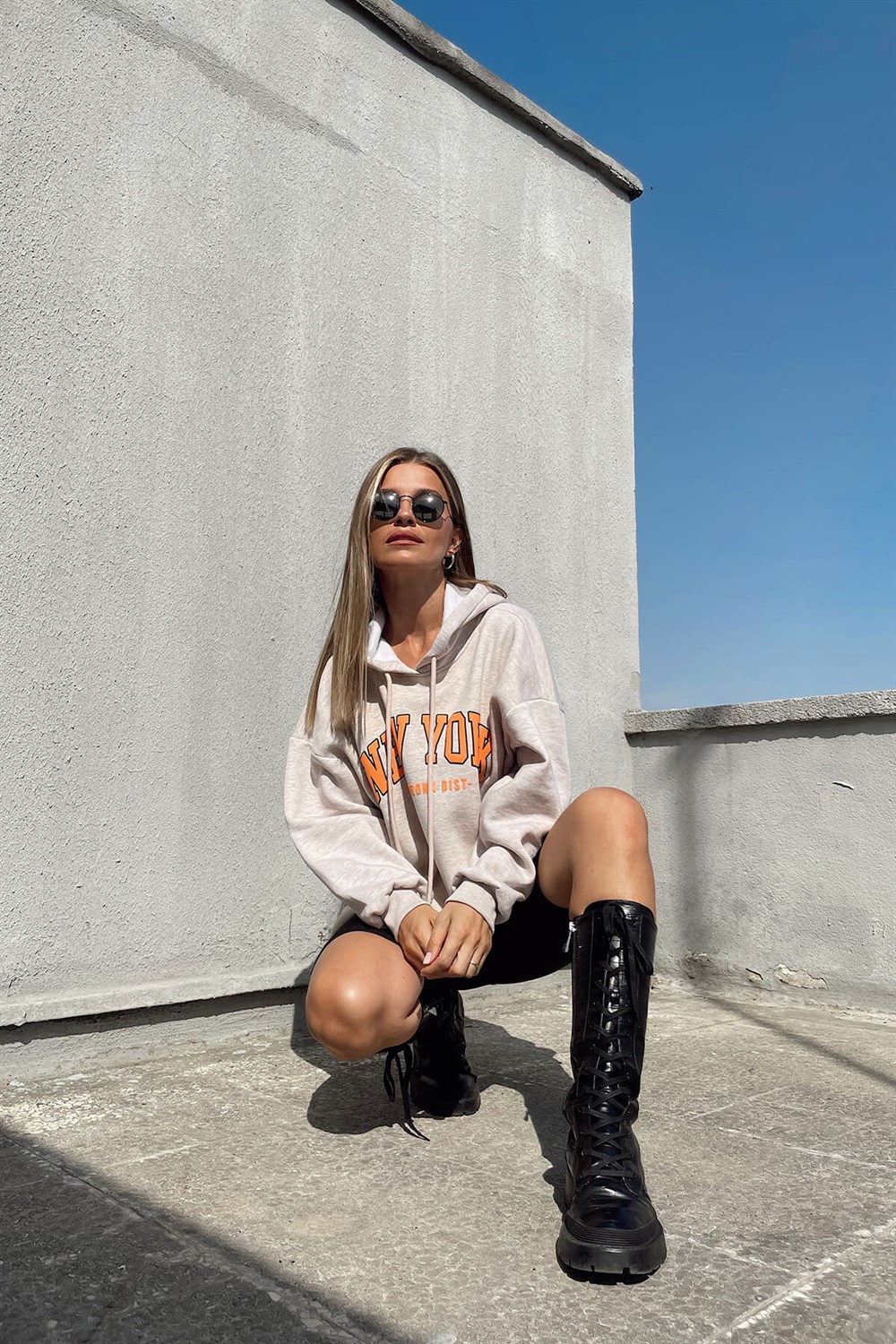 Bej Melanj Baskılı Sweat