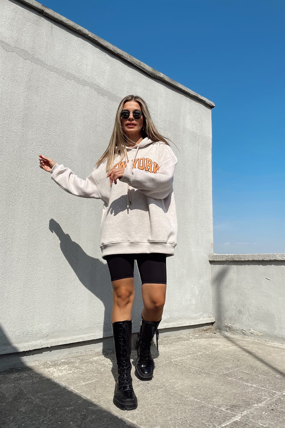 Bej Melanj Baskılı Sweat