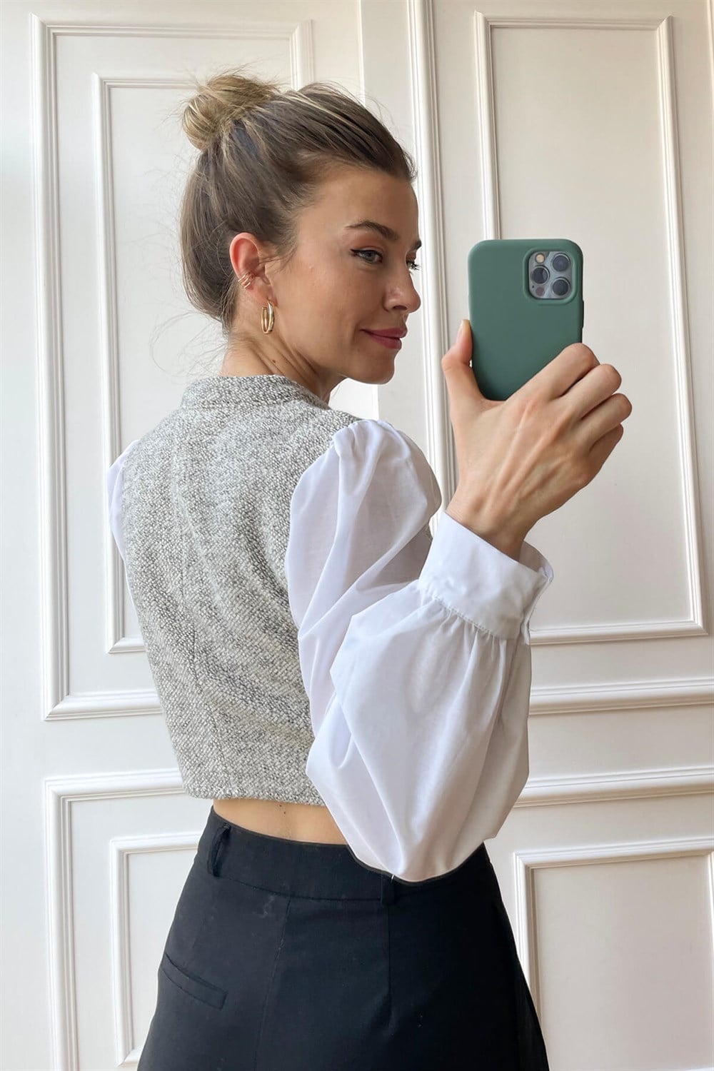 Bej Tüvit Poplin Kol Gömlek