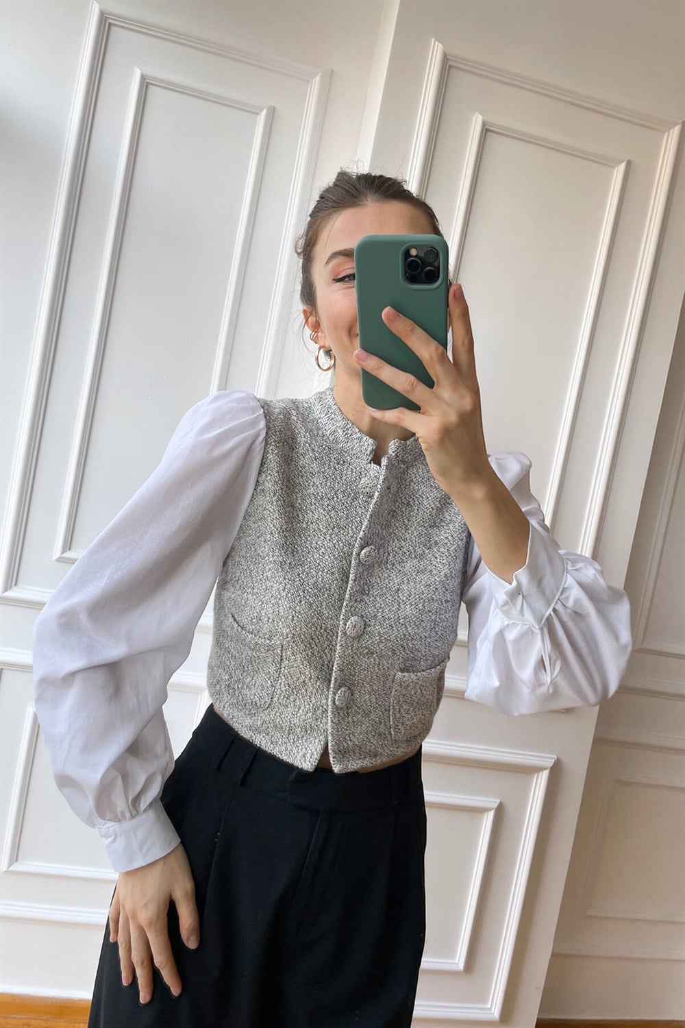Bej Tüvit Poplin Kol Gömlek