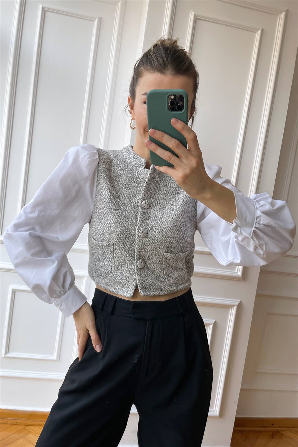Bej Tüvit Poplin Kol Gömlek