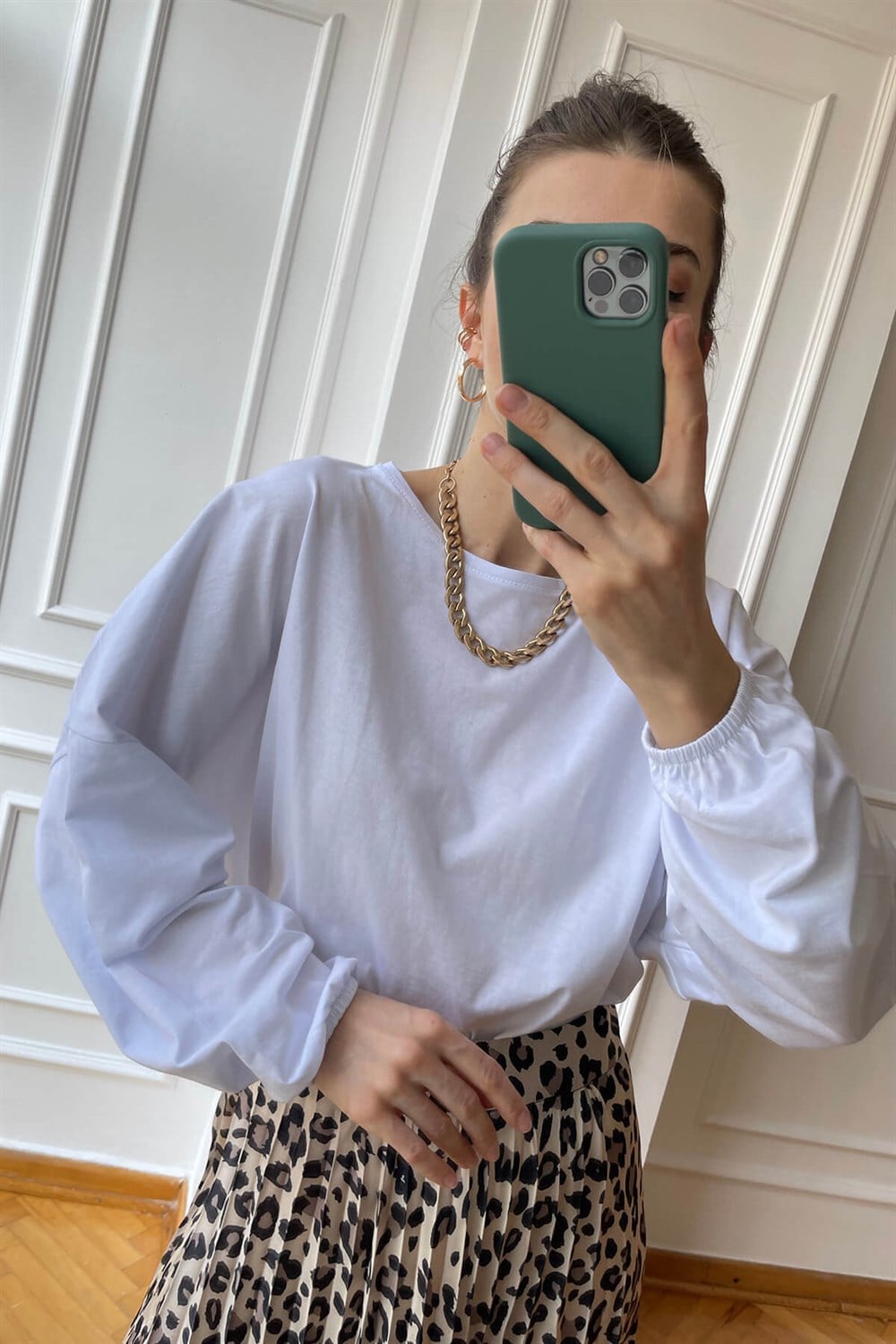 Beyaz Balon Kol Basic Sweat