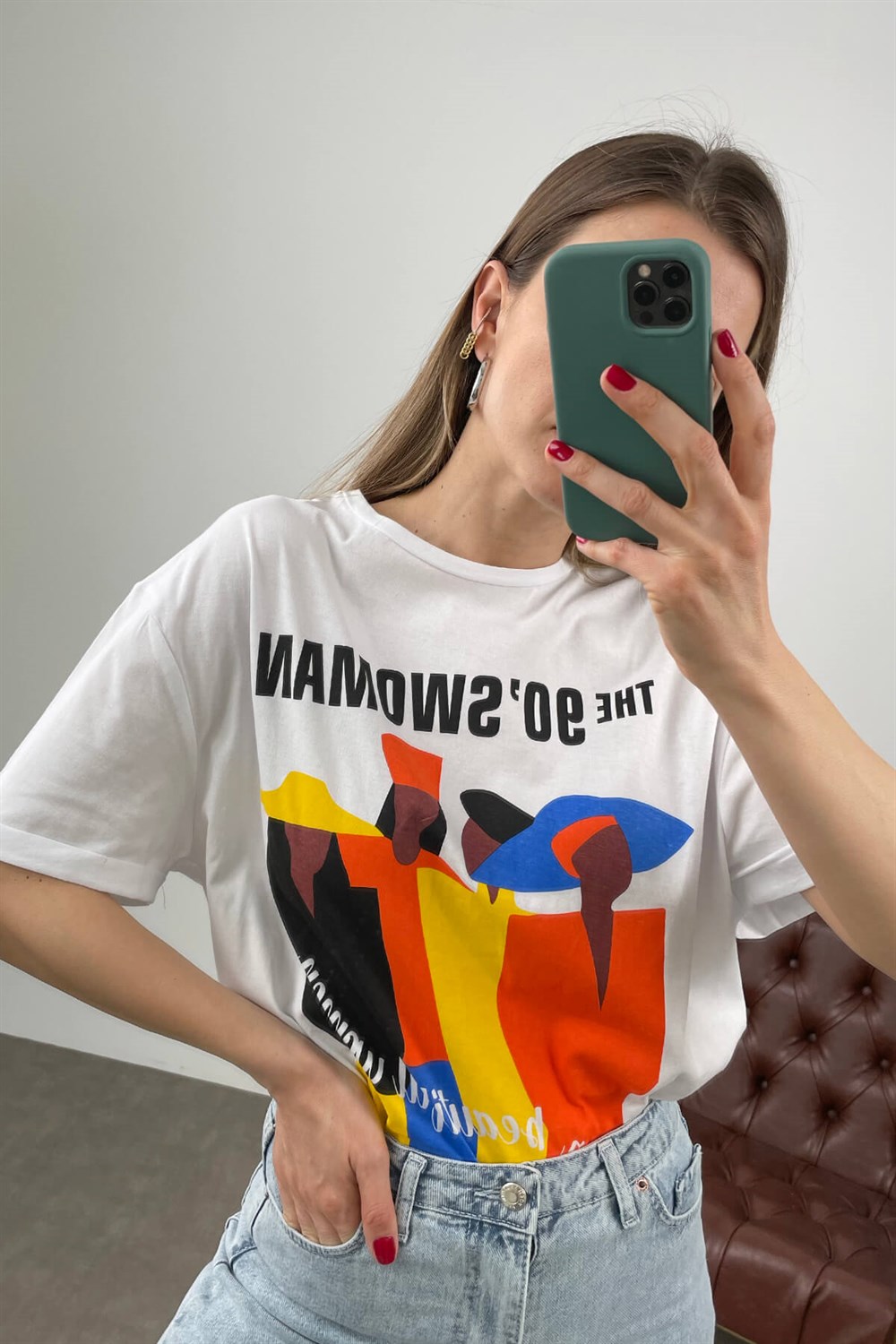 Beyaz Bisiklet Yaka 90's Woman T-Shirt