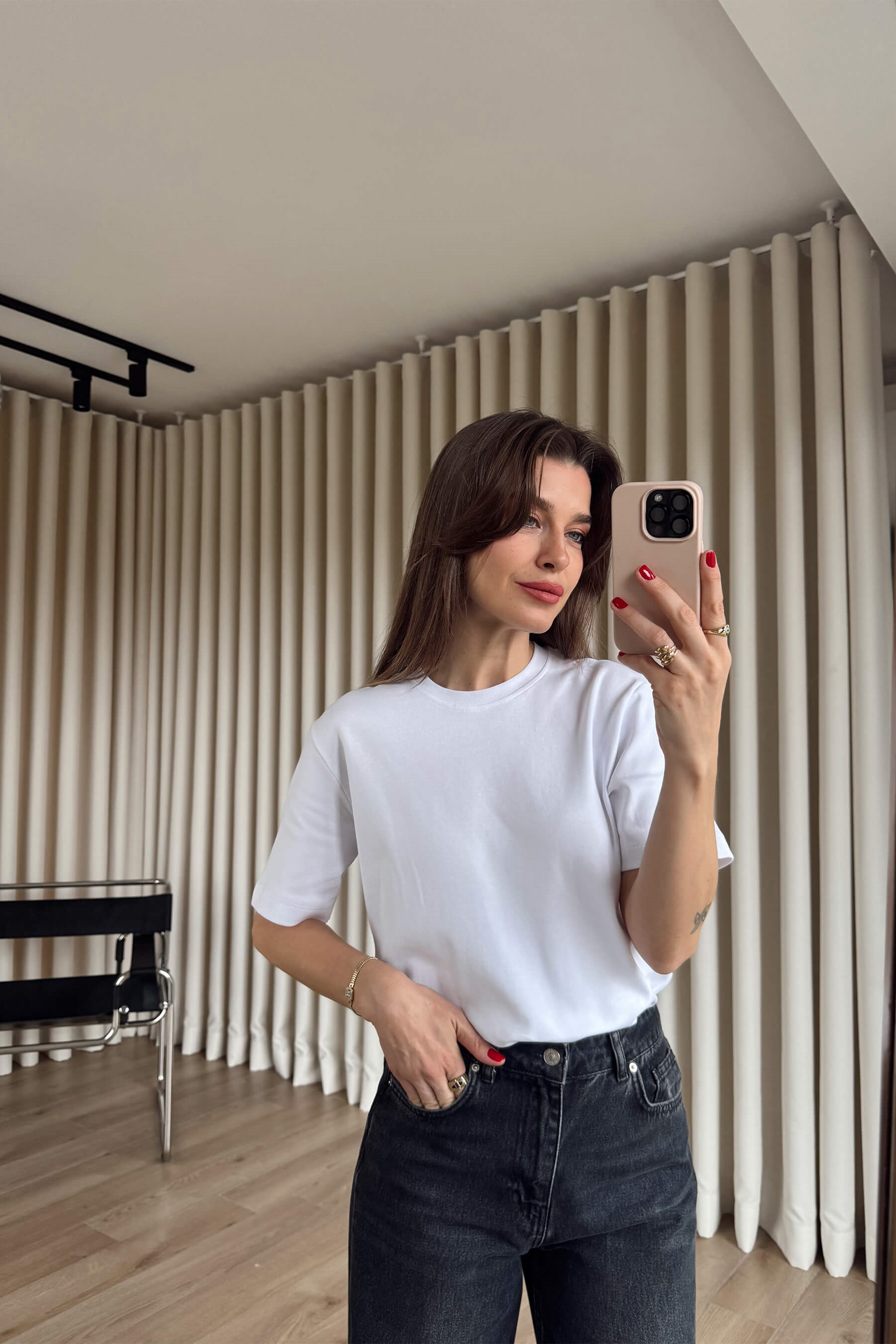 Beyaz Bisiklet Yaka Premium Oversize Pamuk T-Shirt