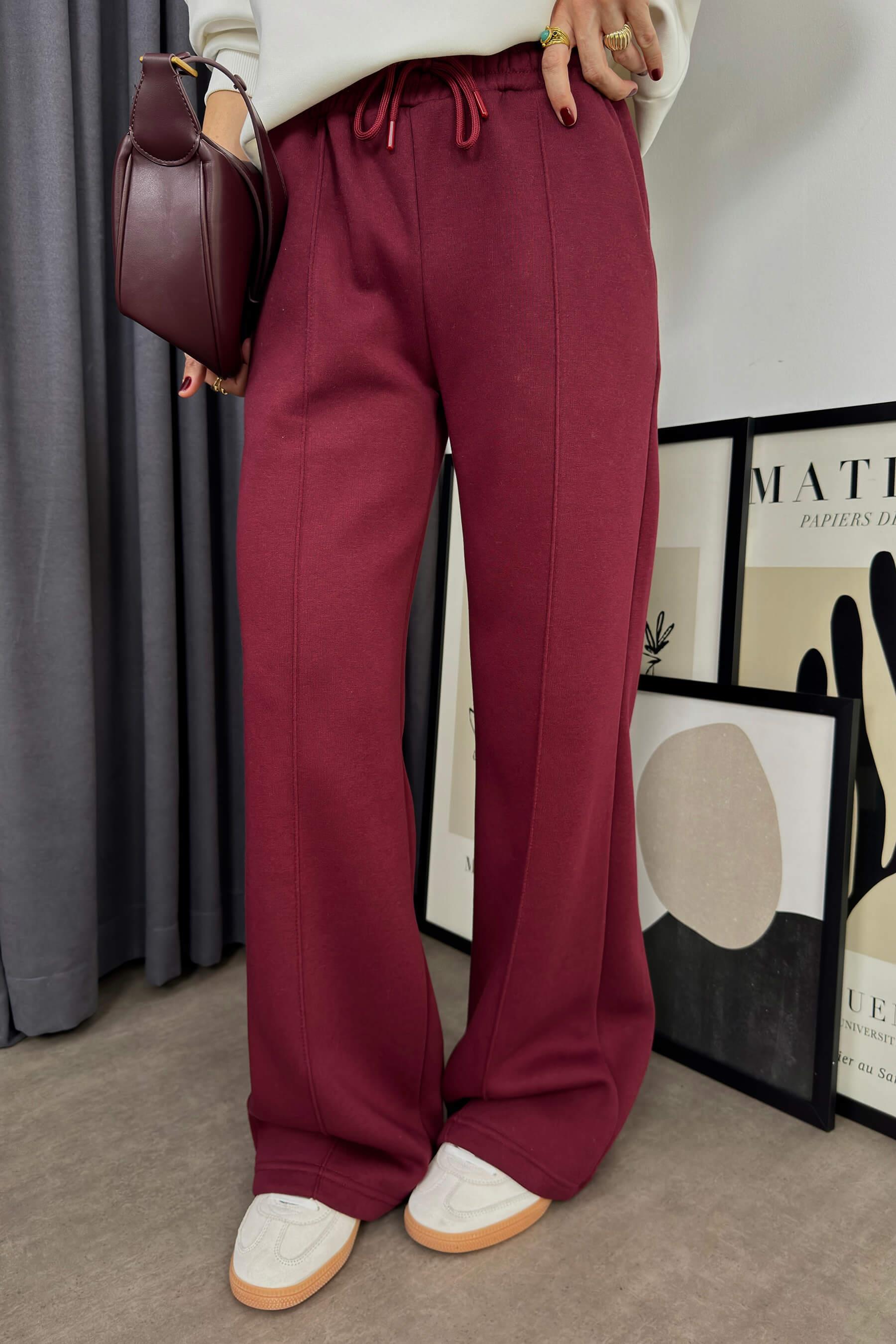 Beyaz Bordo Şardonlu Oversize Eşofman Takımı