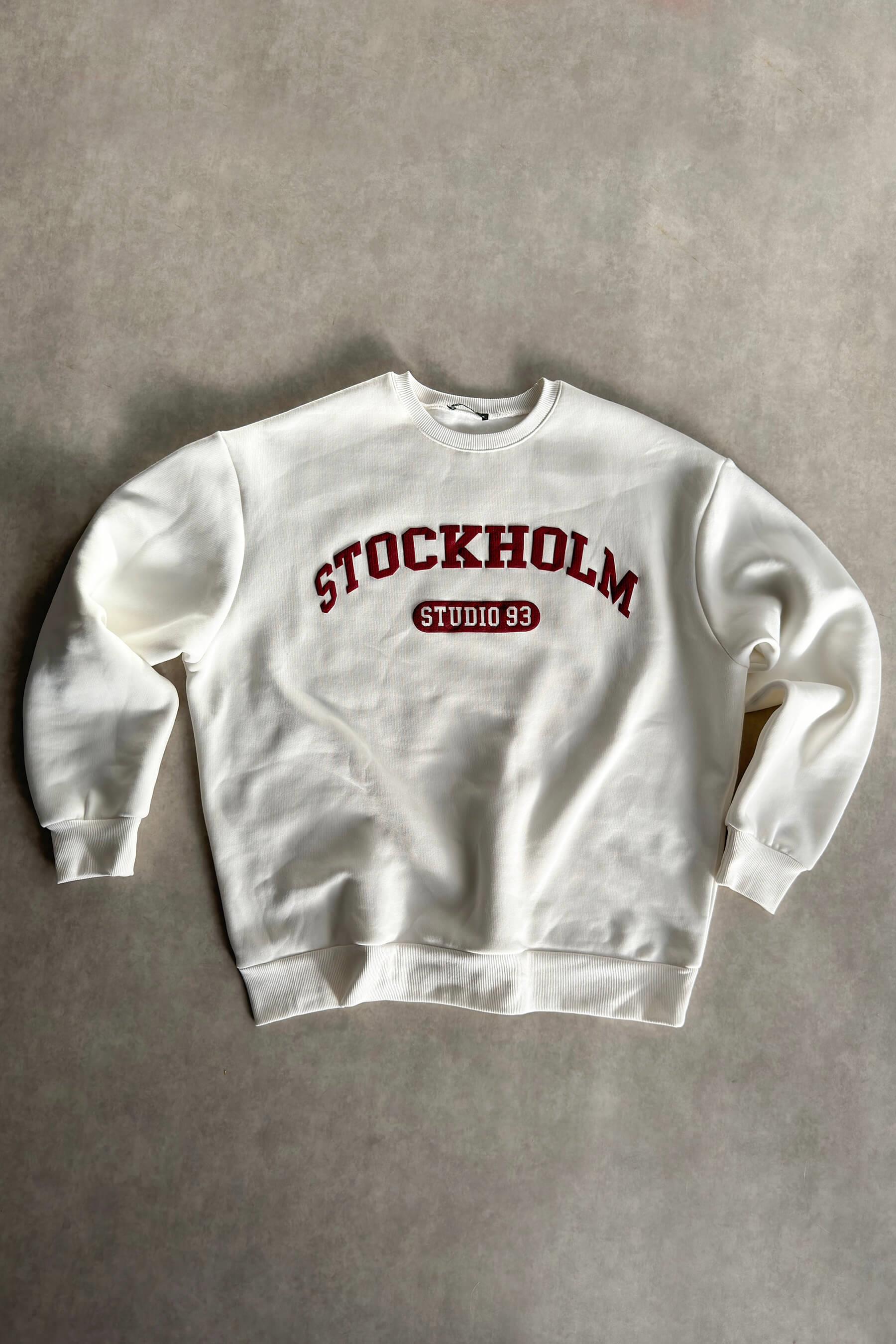 Beyaz Bordo Şardonlu Oversize Eşofman Takımı