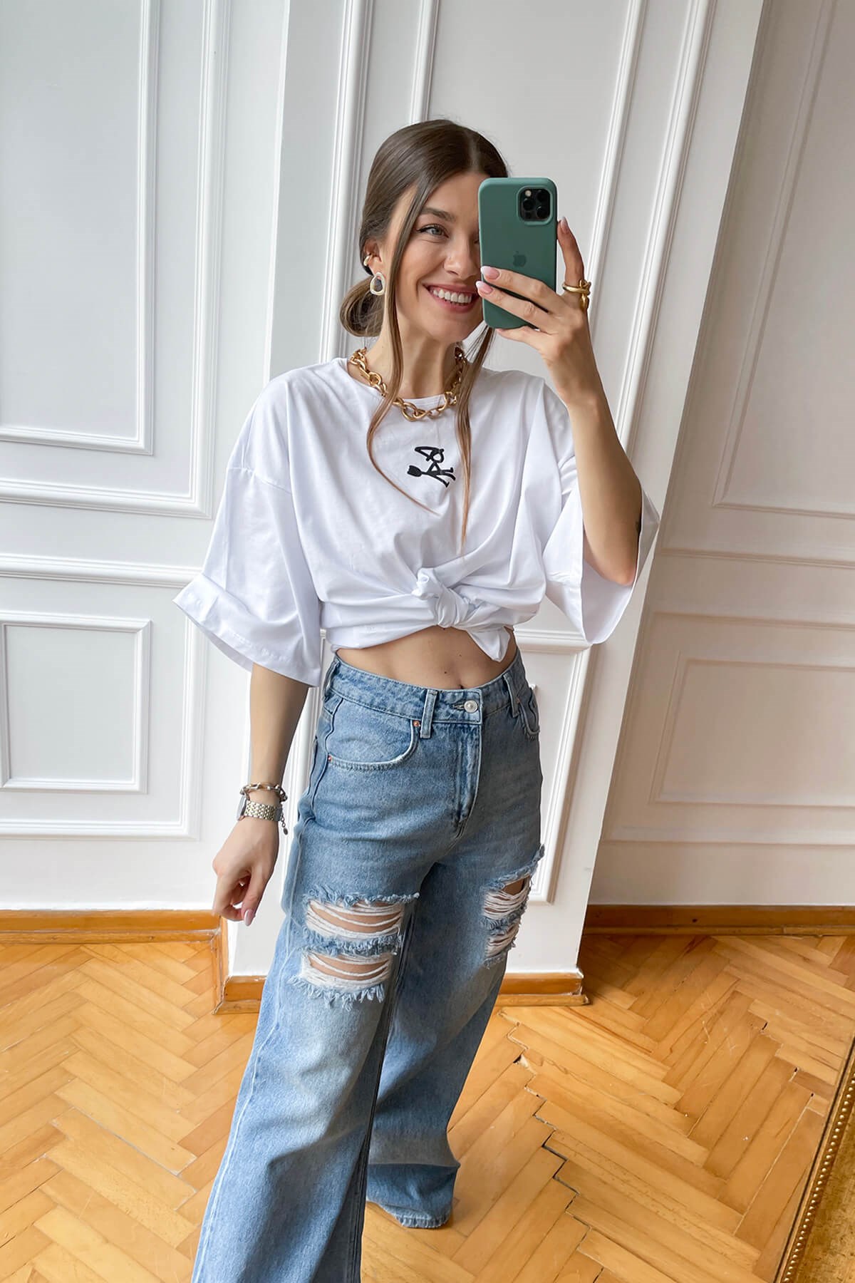 Beyaz Cadı Baskılı Basic T-Shirt