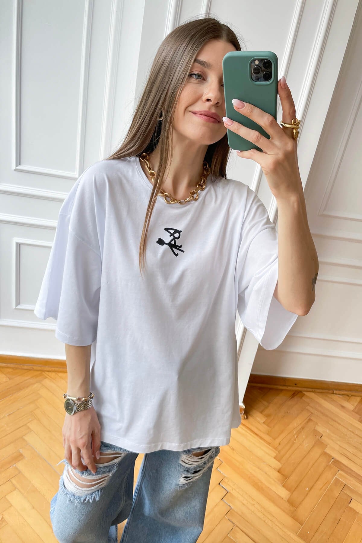 Beyaz Cadı Baskılı Basic T-Shirt