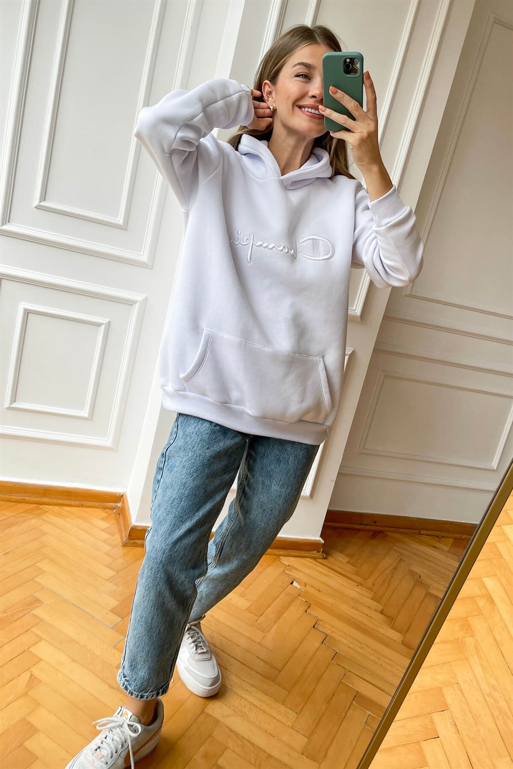 Beyaz Champion Kapşonlu Sweatshirt