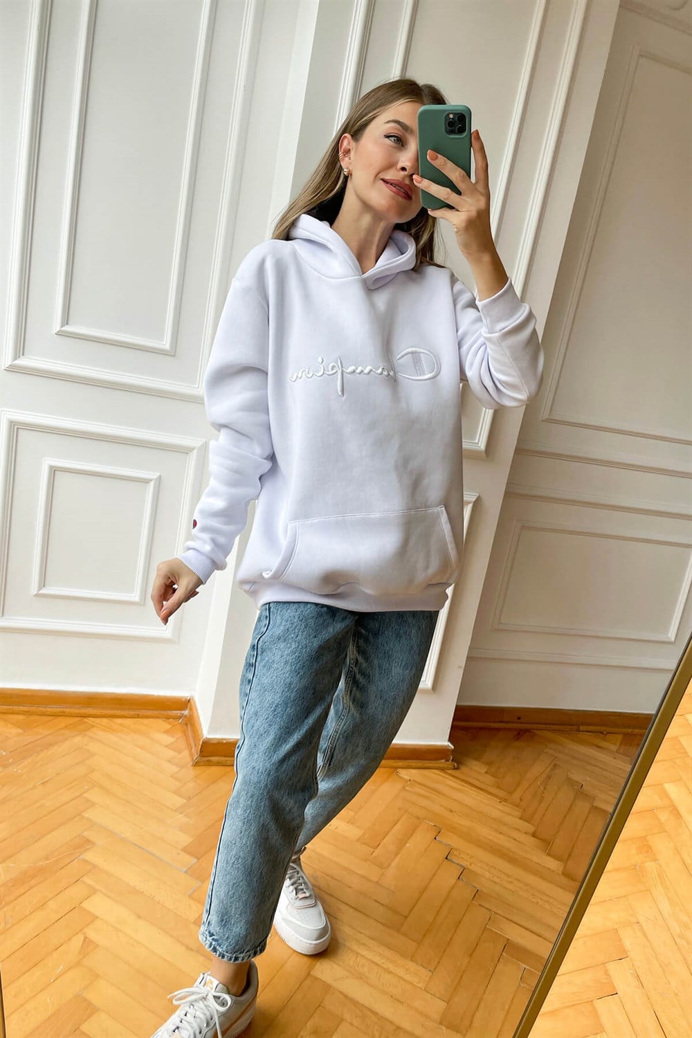 Beyaz Champion Kapşonlu Sweatshirt