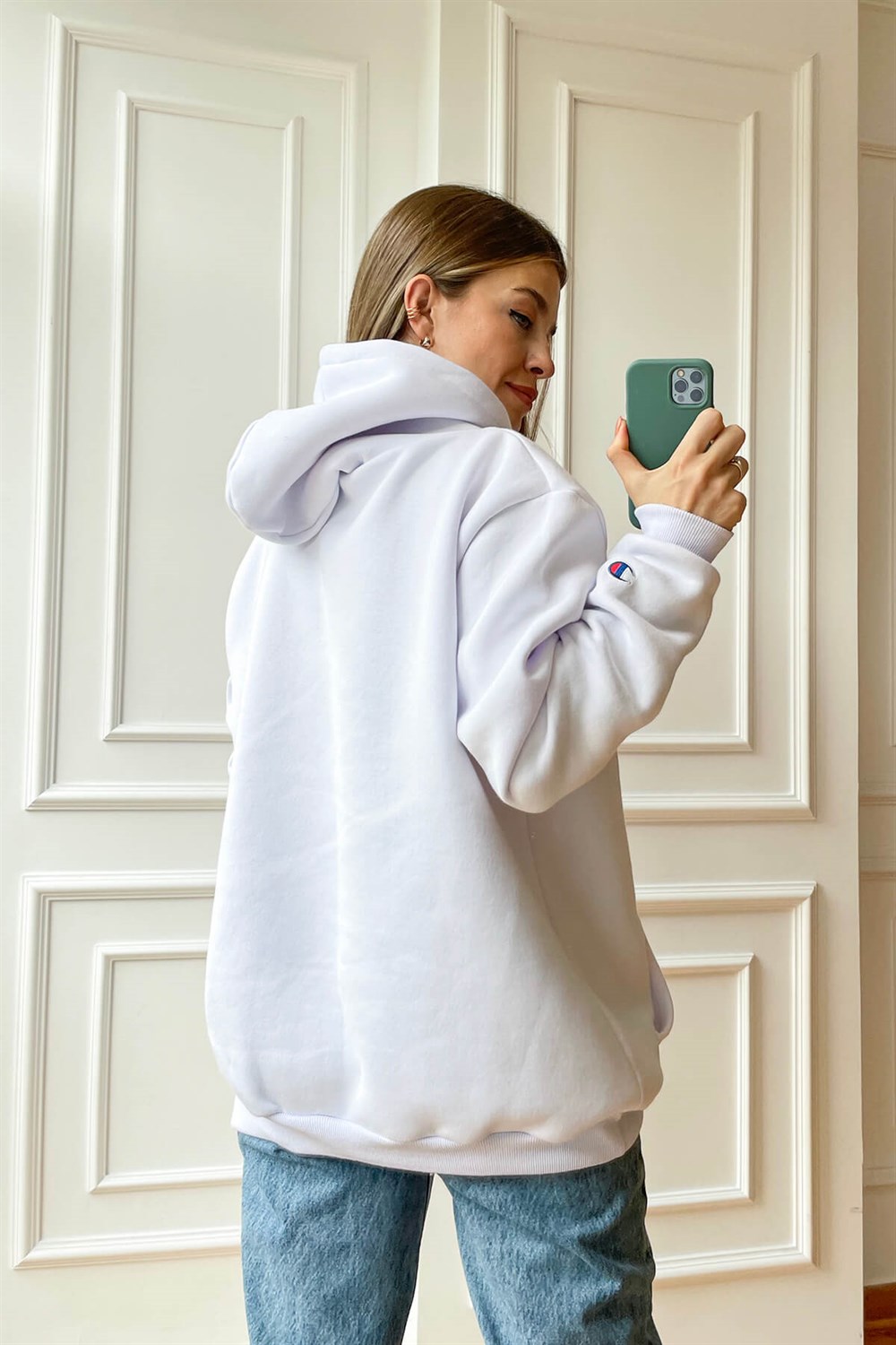 Beyaz Champion Kapşonlu Sweatshirt
