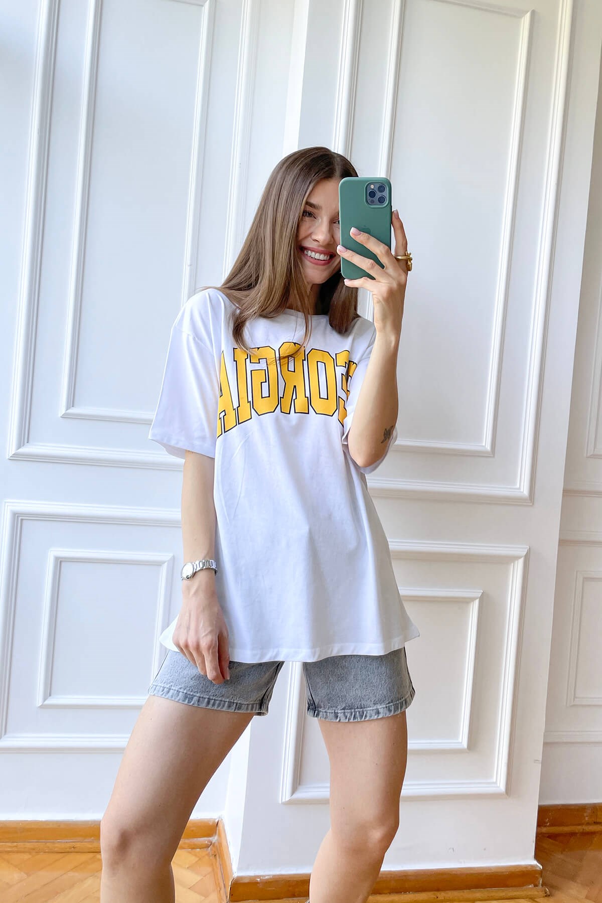 Beyaz Georgia Baskı T-Shirt