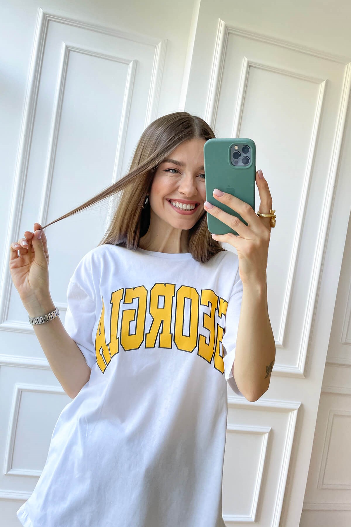 Beyaz Georgia Baskı T-Shirt