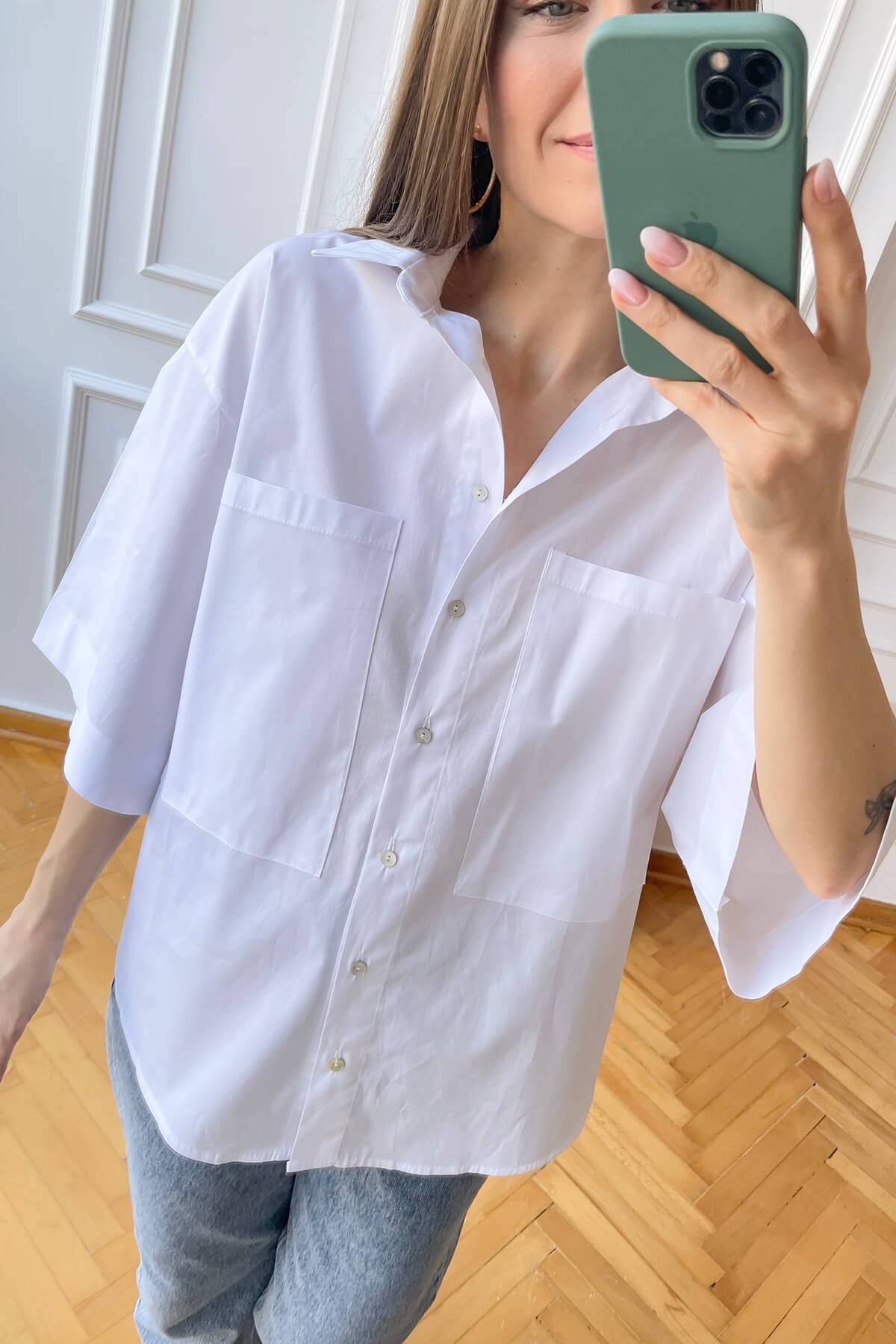 Beyaz Kısa Kollu Poplin Gömlek
