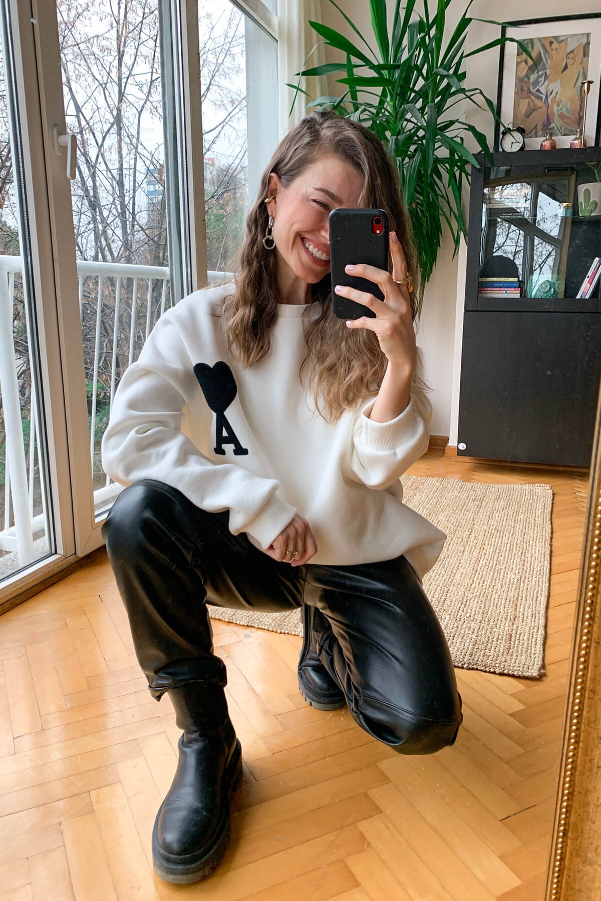 Beyaz Kupa As Baskı Salaş Sweatshirt