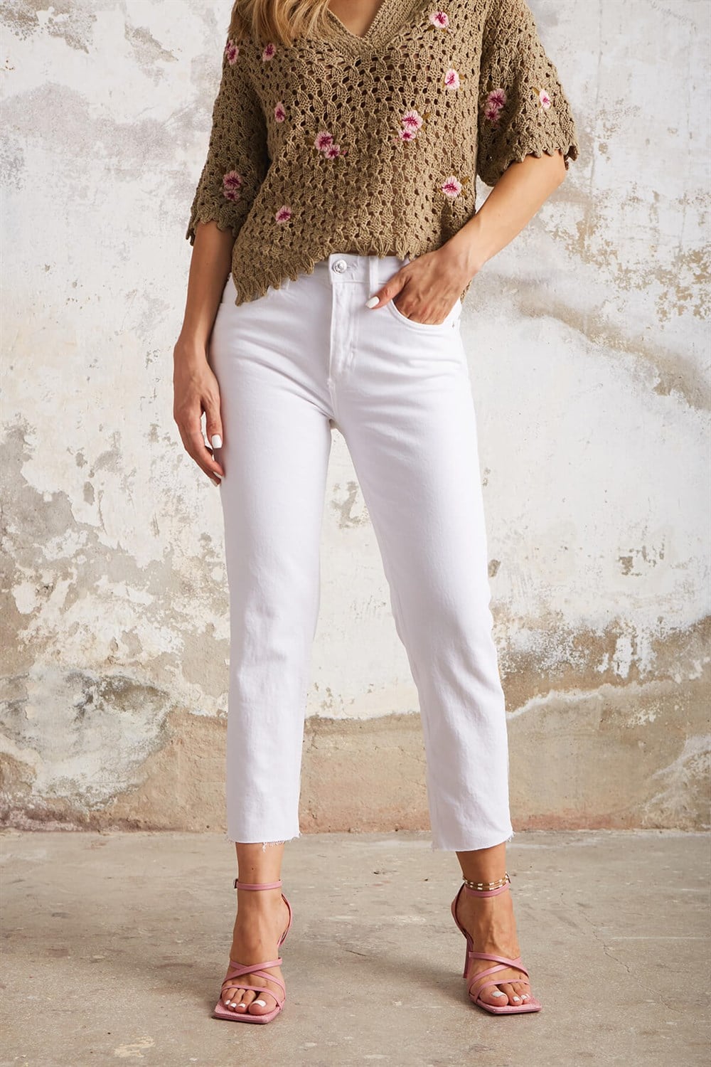 Beyaz Normal Bel Skinny Jean