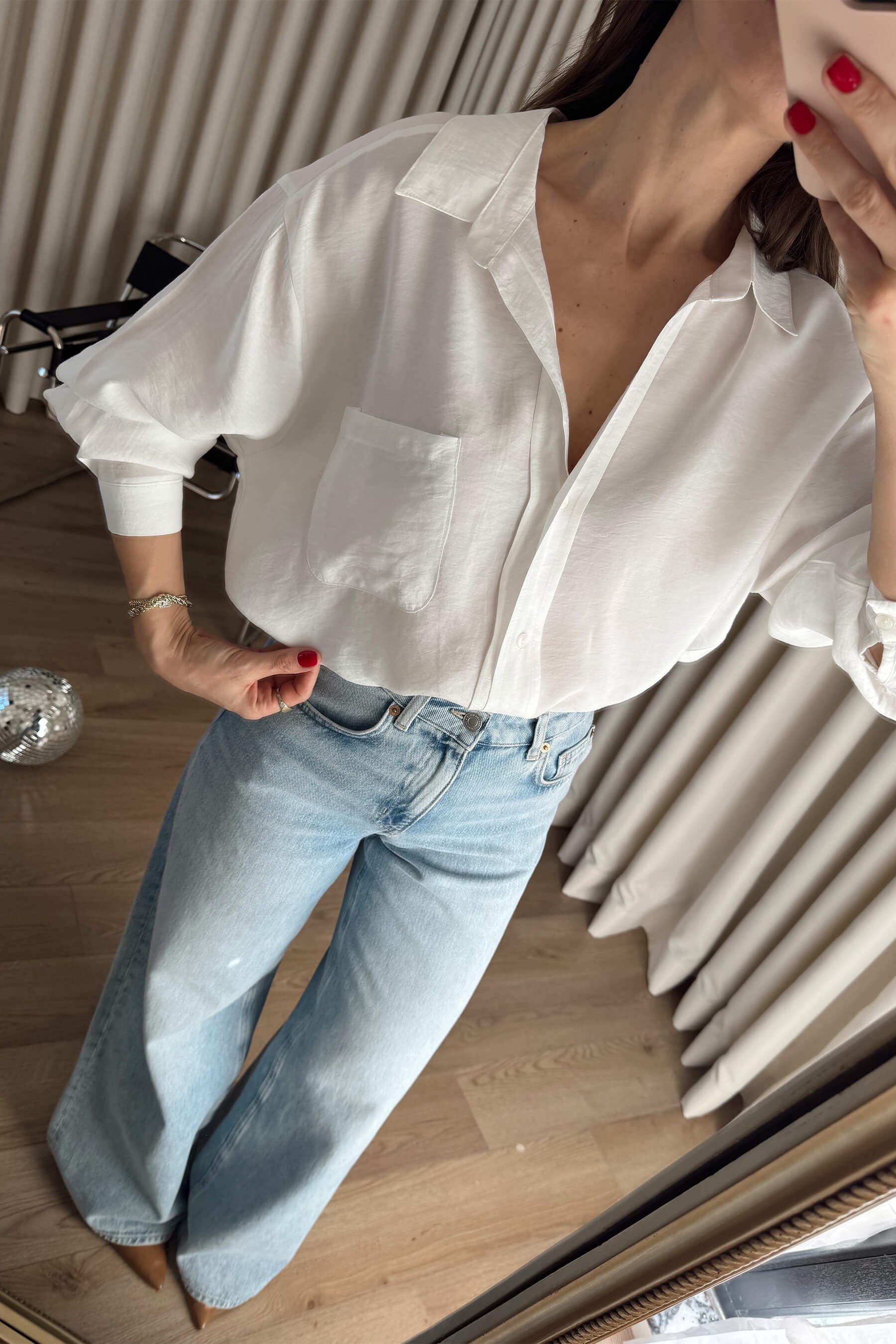 Beyaz Oversize Modal Kumaş Gömlek