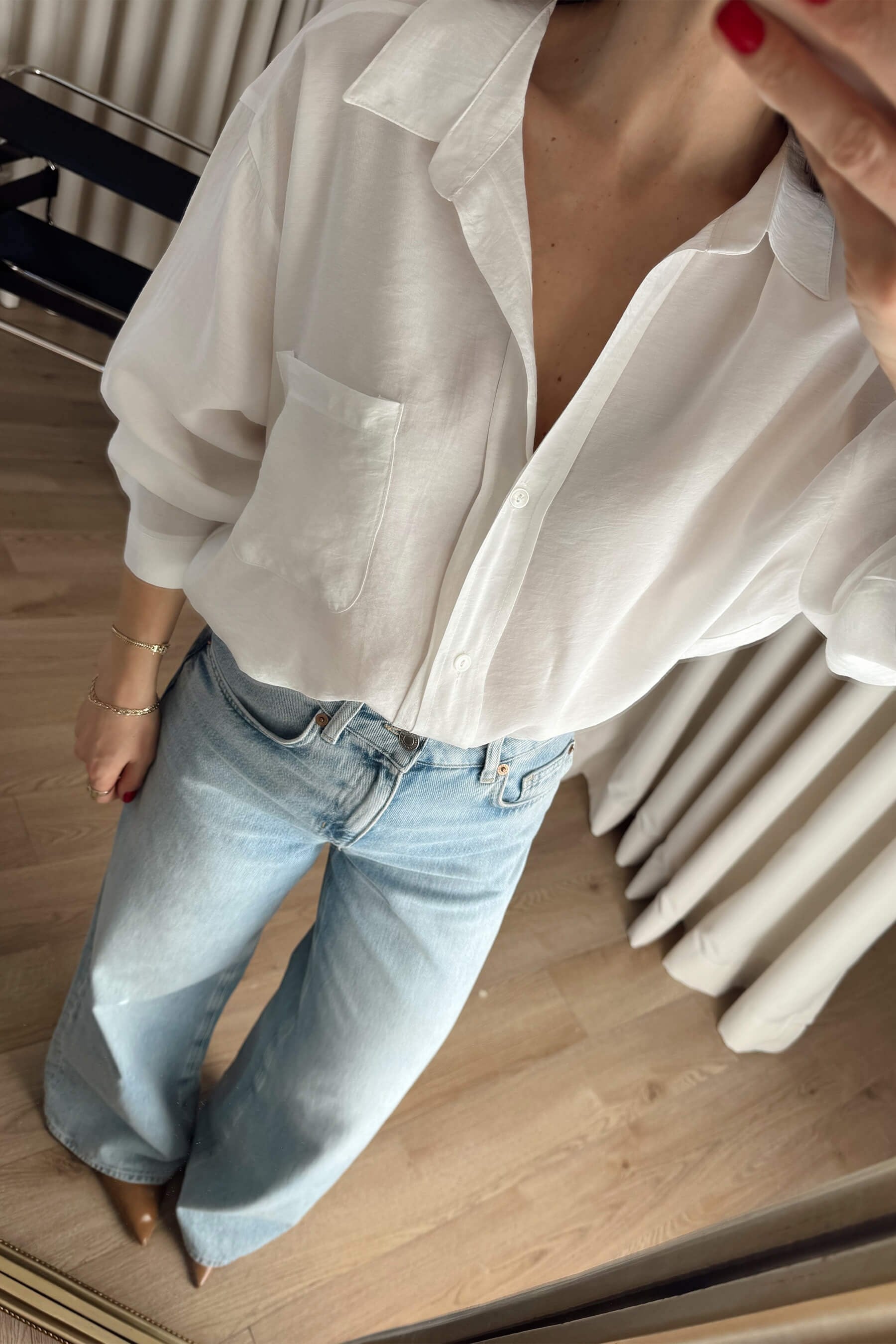 Beyaz Oversize Modal Kumaş Gömlek