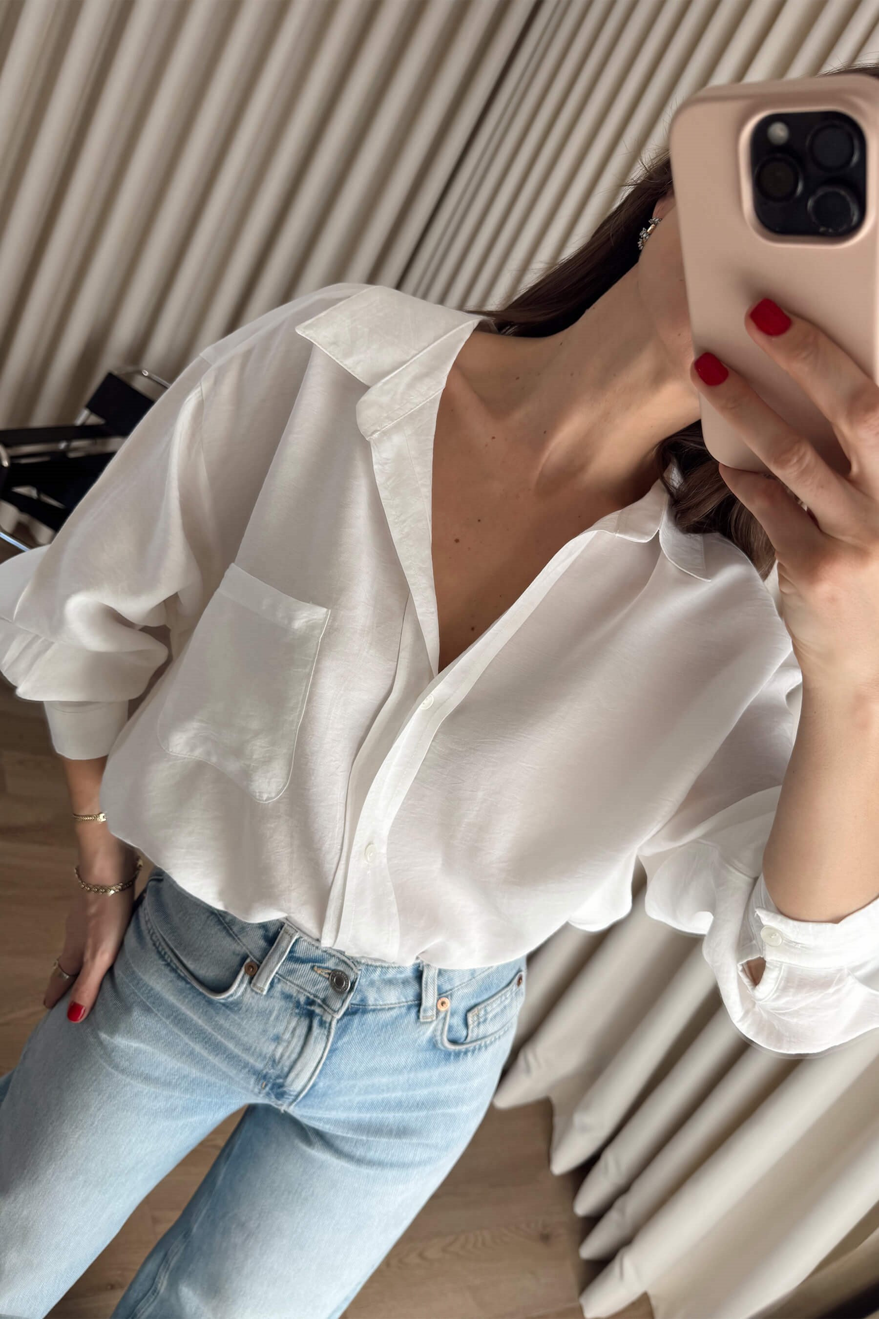 Beyaz Oversize Modal Kumaş Gömlek
