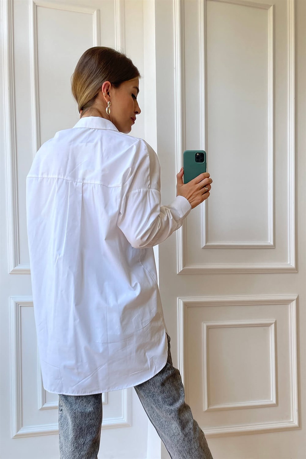 Beyaz Poplin Oversize Gömlek