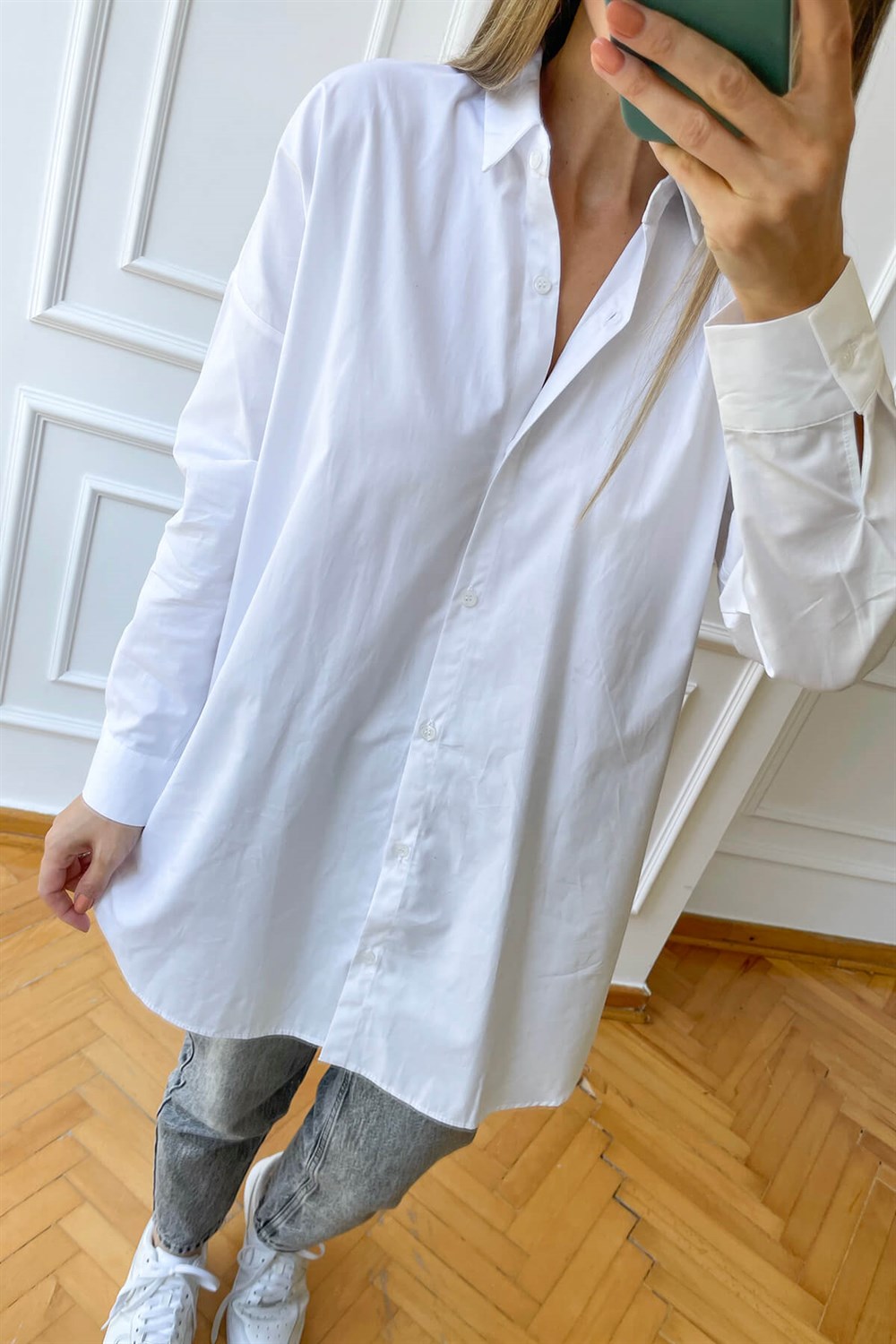 Beyaz Poplin Oversize Gömlek