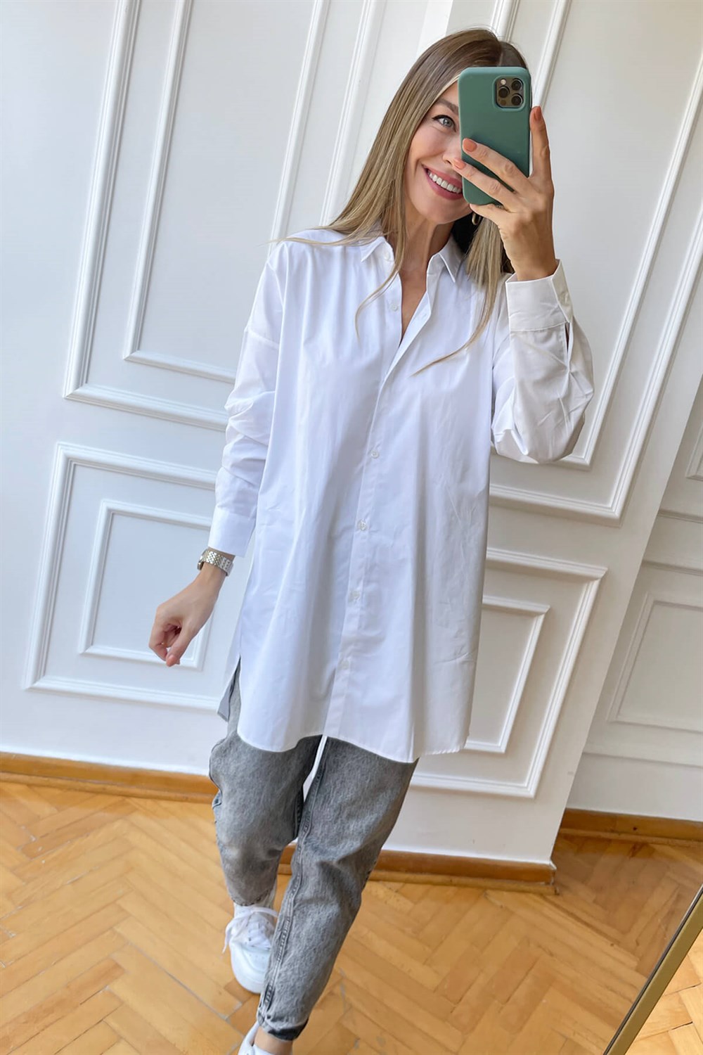 Beyaz Poplin Oversize Gömlek