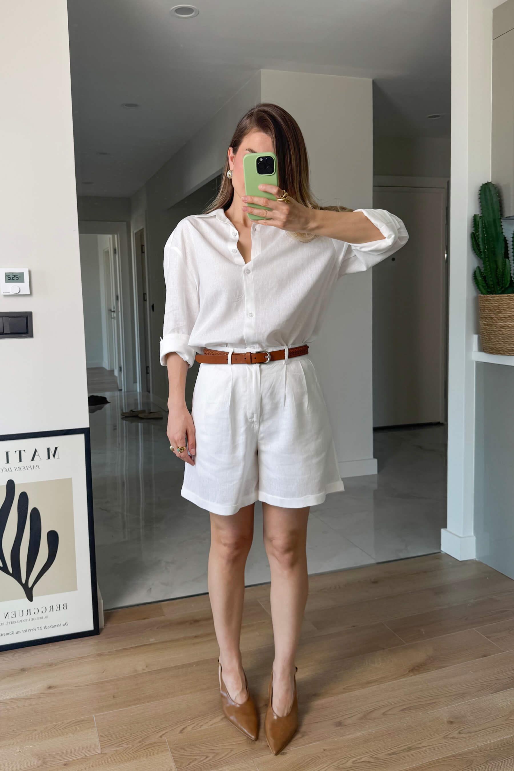 Beyaz Premium Keten Gömlek