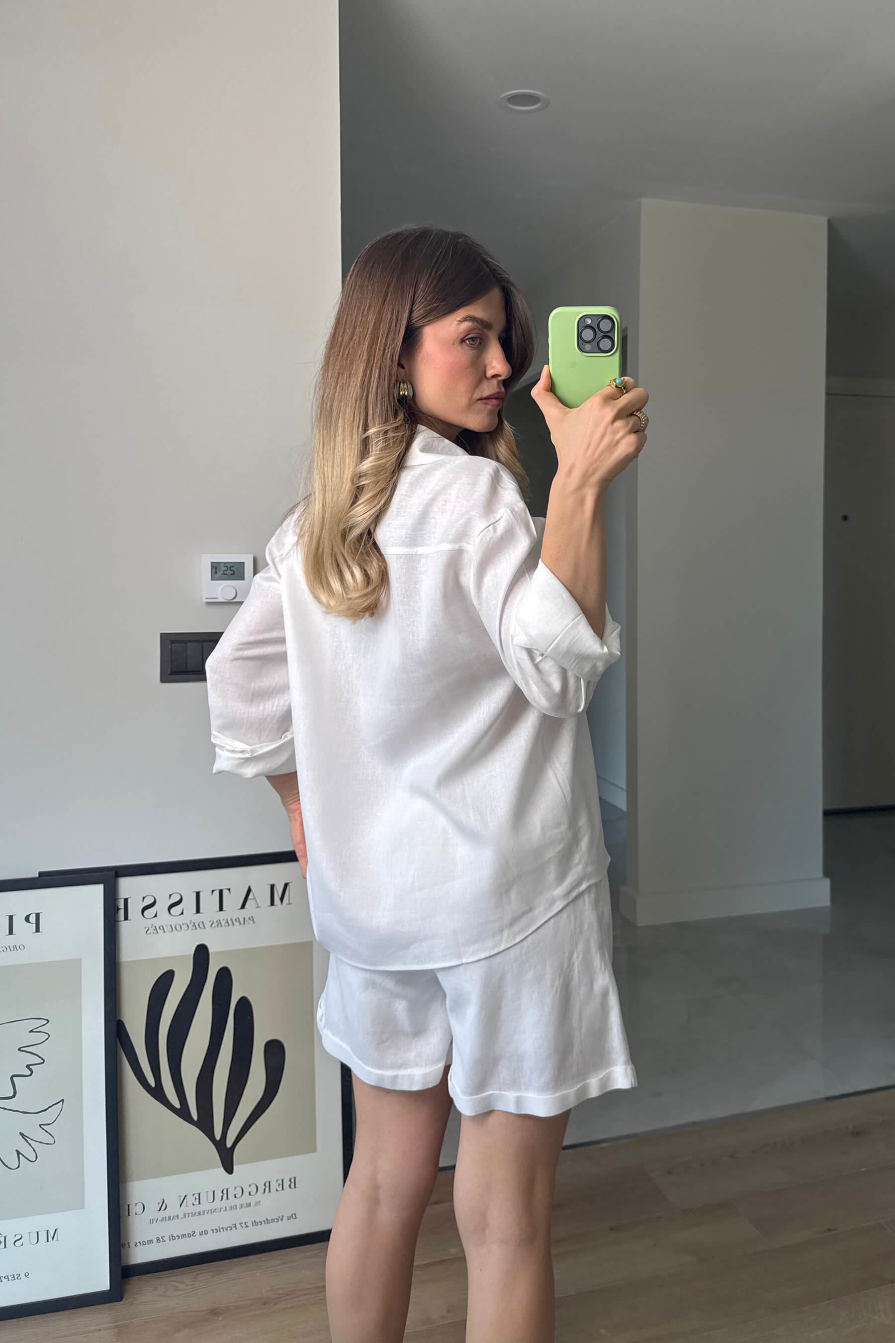 Beyaz Premium Keten Gömlek