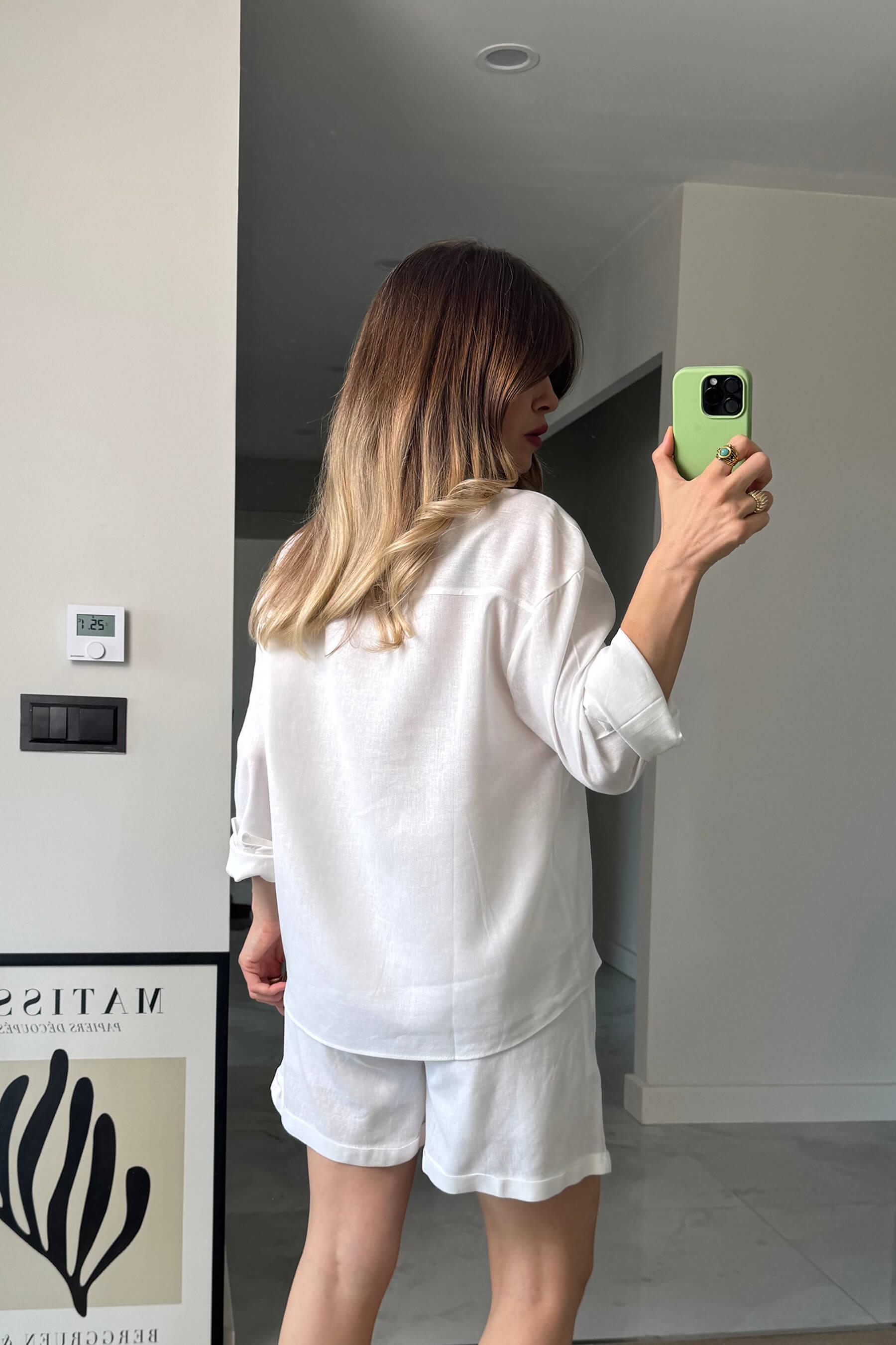 Beyaz Premium Keten Gömlek