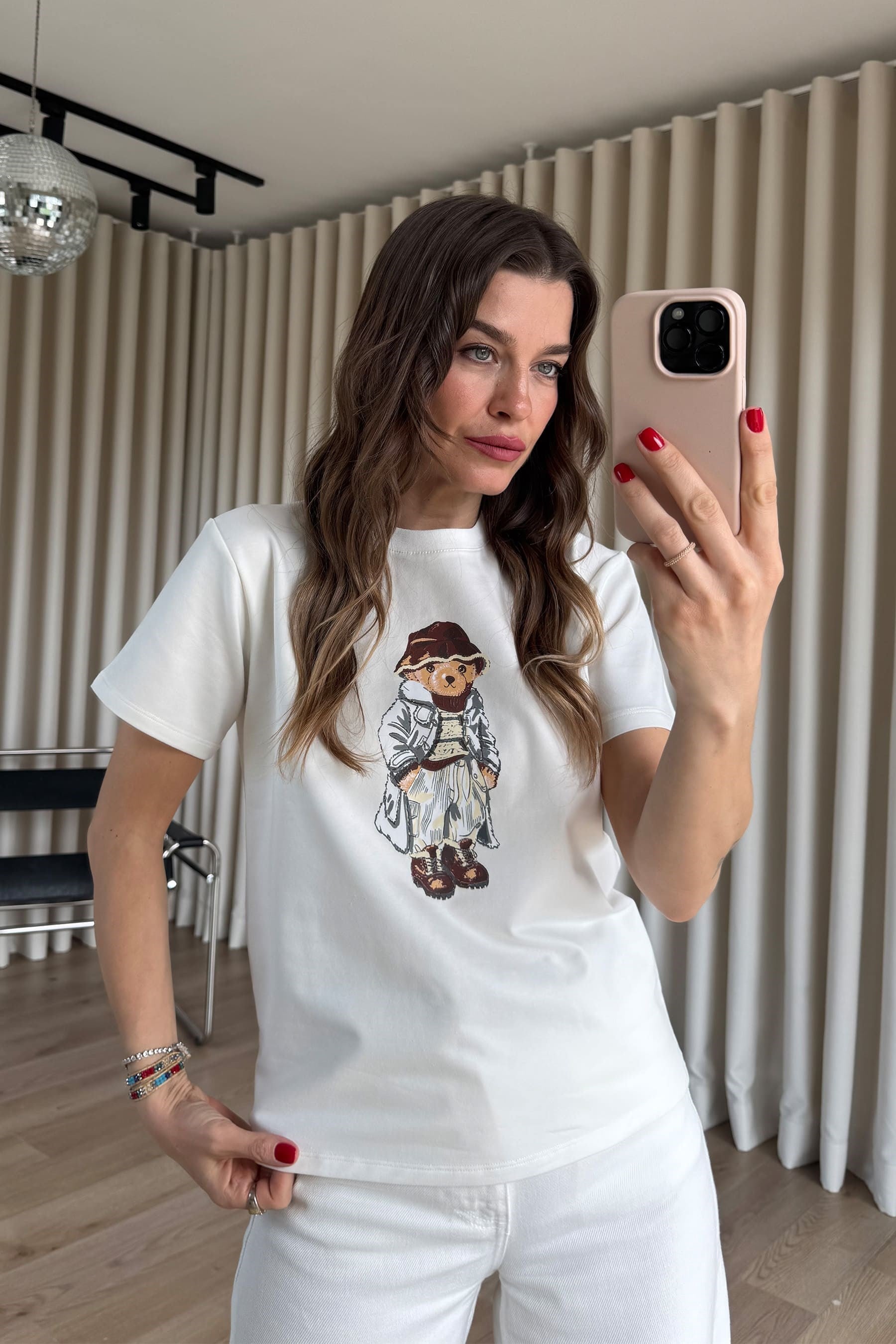 Beyaz Teddy Baskılı T-Shirt
